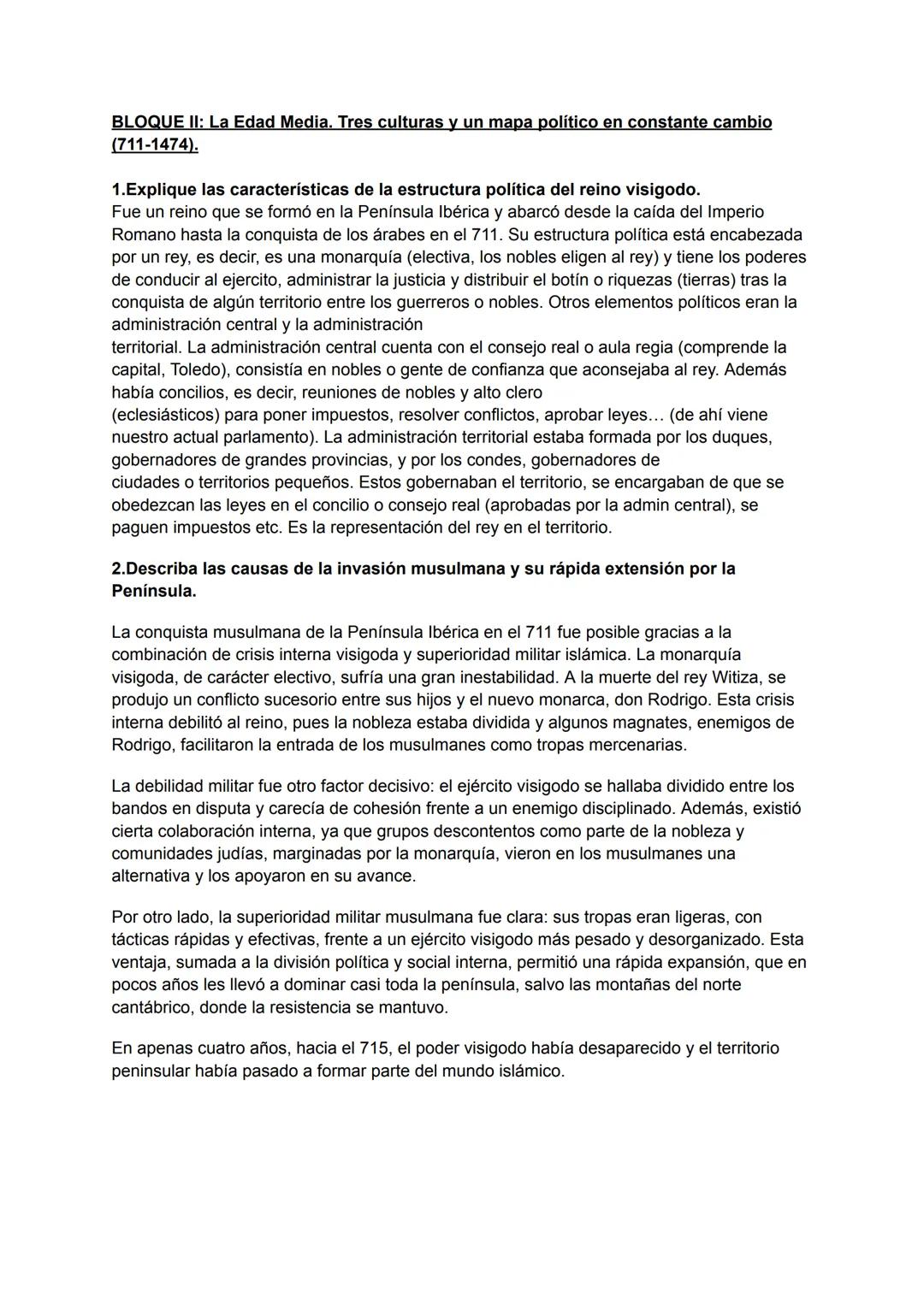 # BLOQUE II: La Edad Media. Tres culturas y un mapa político en constante cambio
(711-1474).
1.Explique las características de la estructur