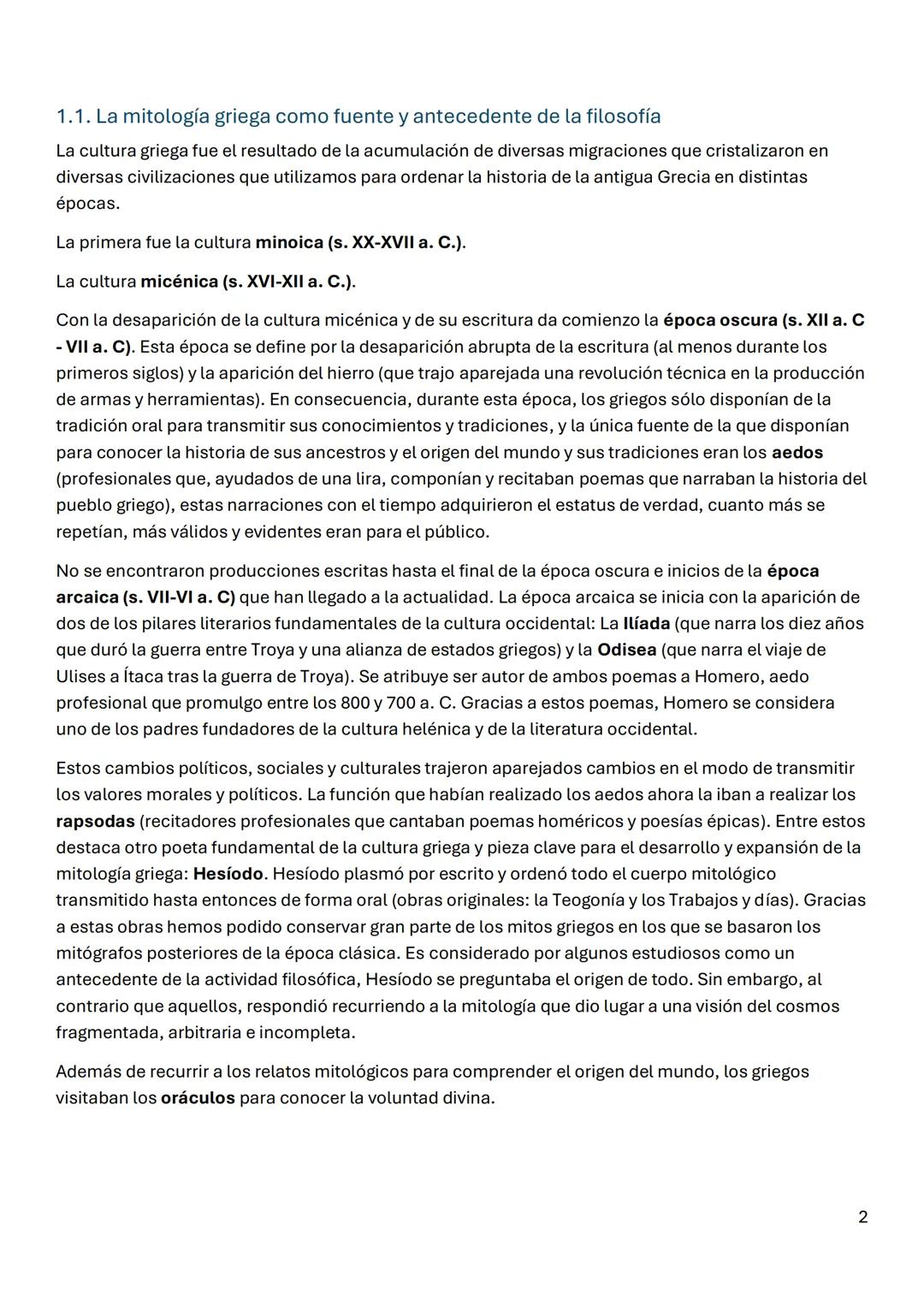 # FILOSOFÍA
Tema 1. Del mito al logos. El origen de la filosofía y los
presocráticos.
1. El pensamiento mítico. Una primera explicación de