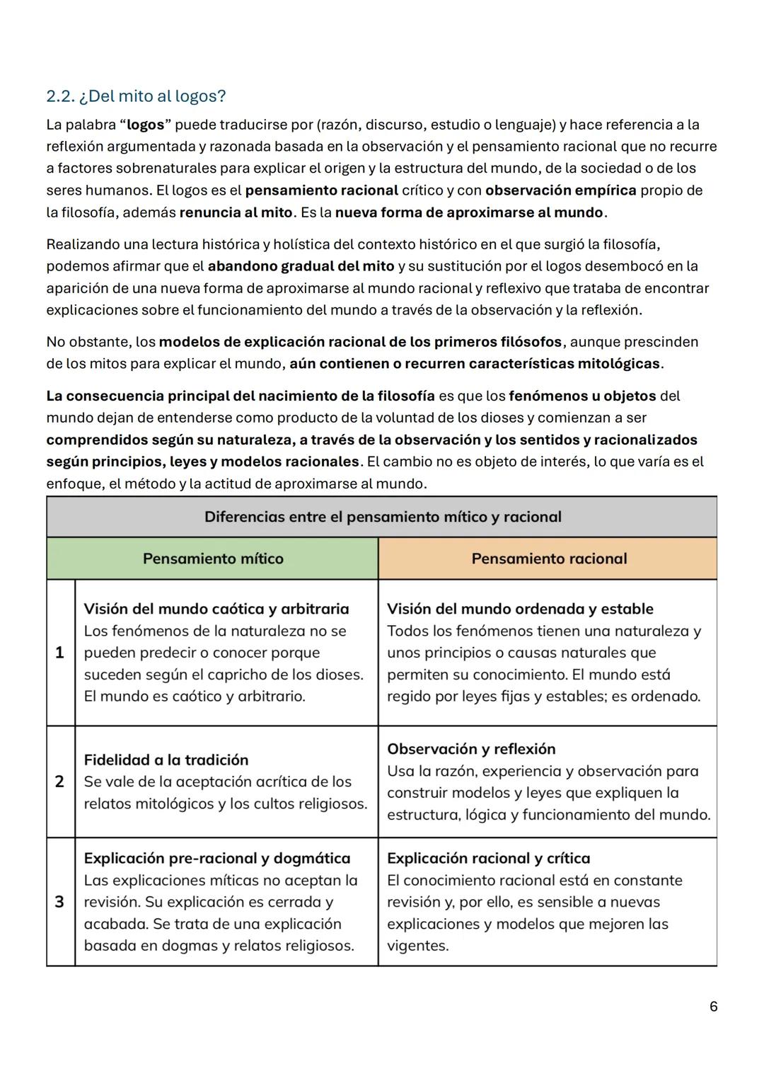 # FILOSOFÍA
Tema 1. Del mito al logos. El origen de la filosofía y los
presocráticos.
1. El pensamiento mítico. Una primera explicación de