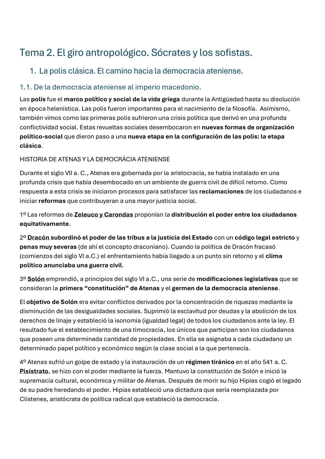 Tema 2. El giro antropológico. Sócrates y los sofistas.
1. La polis clásica. El camino hacia la democracia ateniense.
1.1. De la democraci