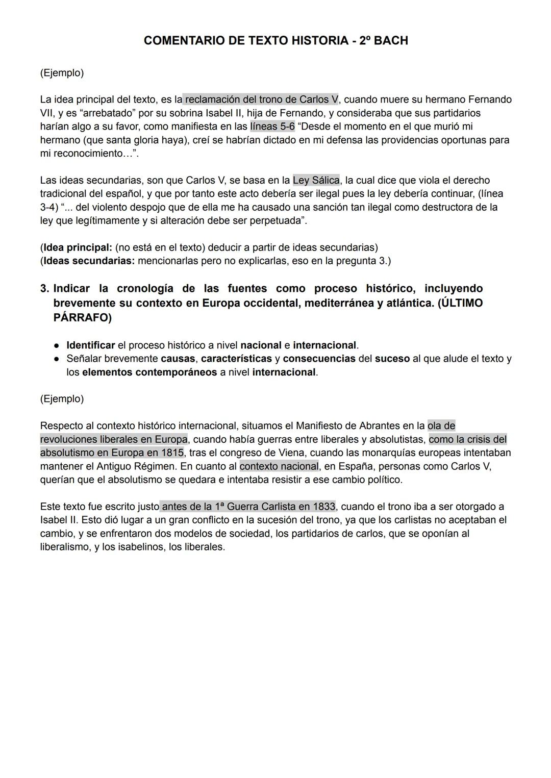 # COMENTARIO DE TEXTO HISTORIA - 2º BACH
- Describa el tipo de fuente, analice el contenido y comente el contexto histórico
de la fuente hi