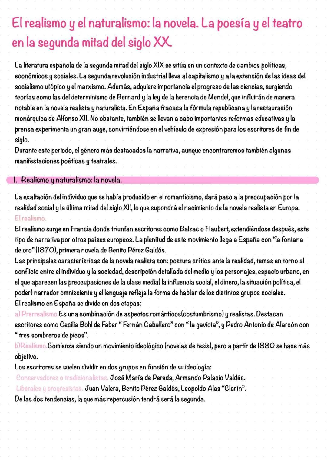 # El realismo y el naturalismo: la novela. La poesía y el teatro
en la segunda mitad del siglo XX.
La literatura española de la segunda mit
