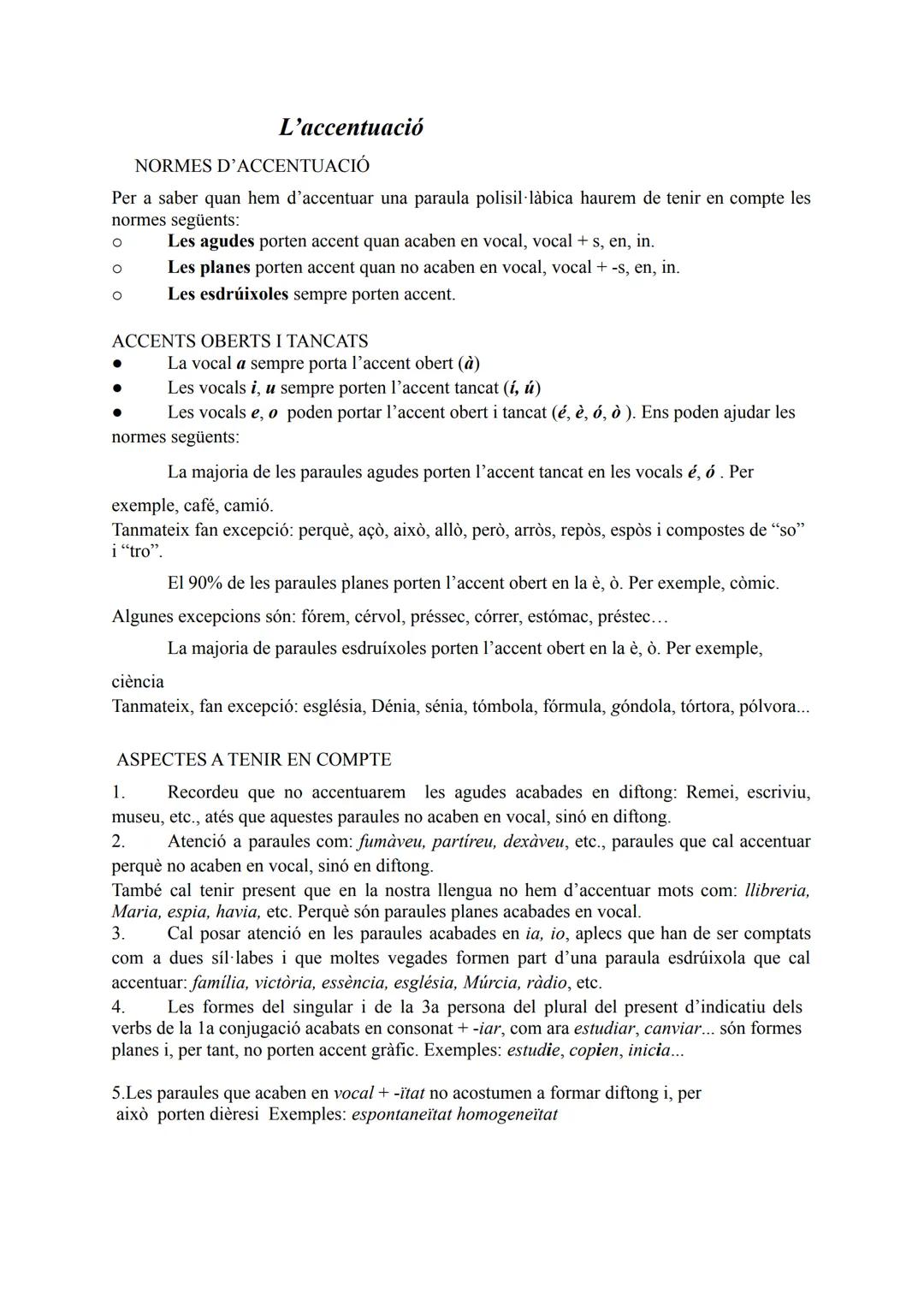 # L'accentuació
NORMES D'ACCENTUACIÓ
Per a saber quan hem d'accentuar una paraula polisil làbica haurem de tenir en compte les
normes segü