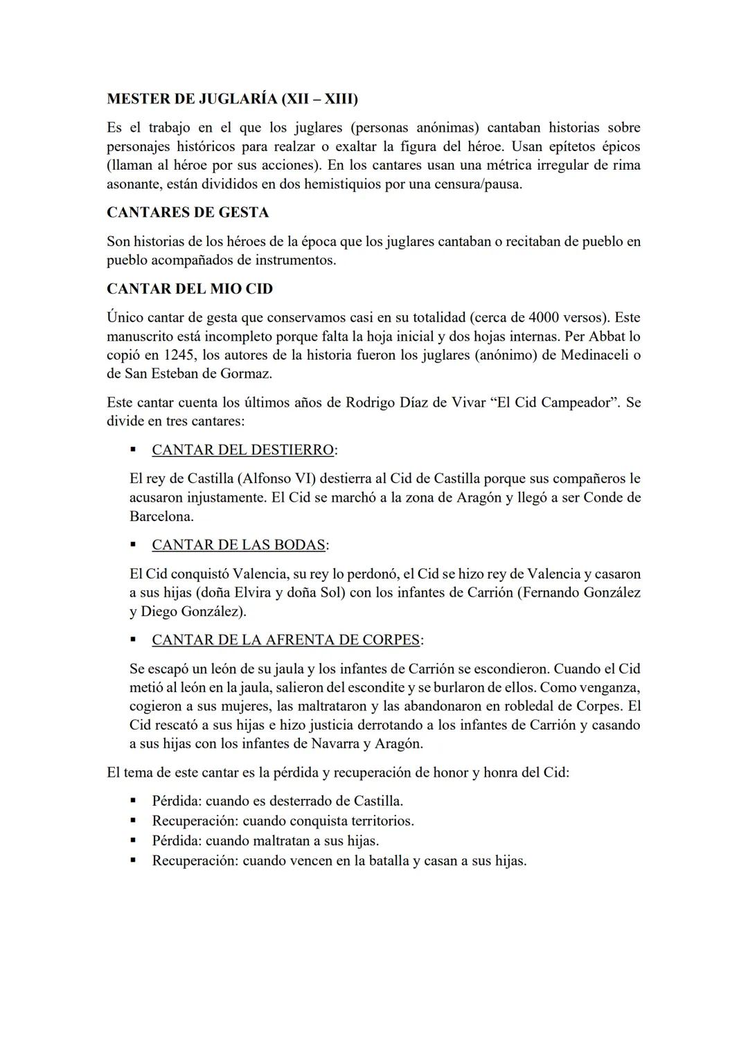 # MESTER DE JUGLARÍA (XII – XIII)
Es el trabajo en el que los juglares (personas anónimas) cantaban historias sobre
personajes históricos p