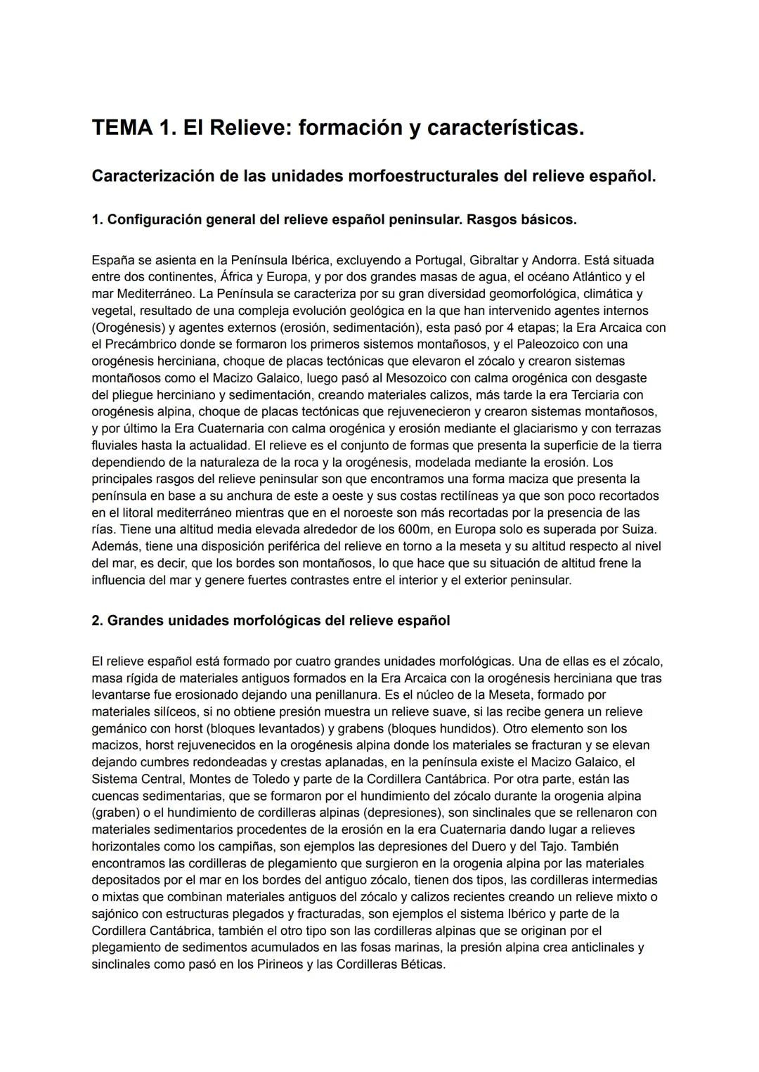 # TEMA 1. El Relieve: formación y características.
Caracterización de las unidades morfoestructurales del relieve español.
1. Configuració