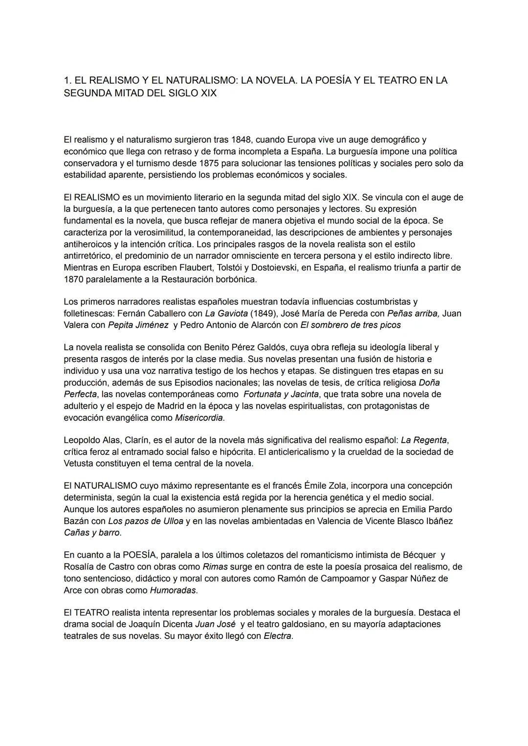 # 1. EL REALISMO Y EL NATURALISMO: LA NOVELA. LA POESÍA Y EL TEATRO EN LA
SEGUNDA MITAD DEL SIGLO XIX
El realismo y el naturalismo surgiero