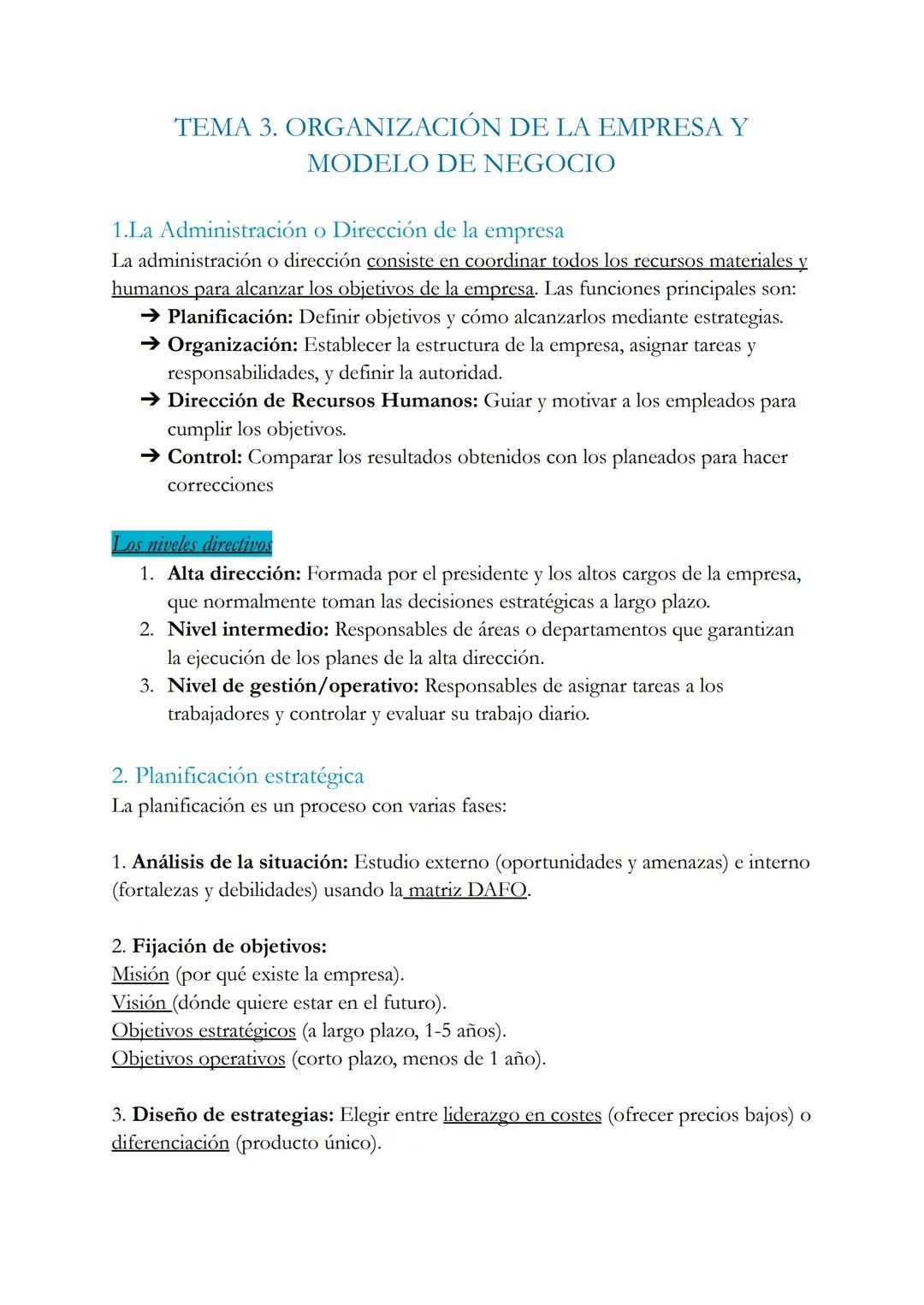 # TEMA 3. ORGANIZACIÓN DE LA EMPRESA Y
MODELO DE NEGOCIO
1.La Administración o Dirección de la empresa
La administración o dirección consi
