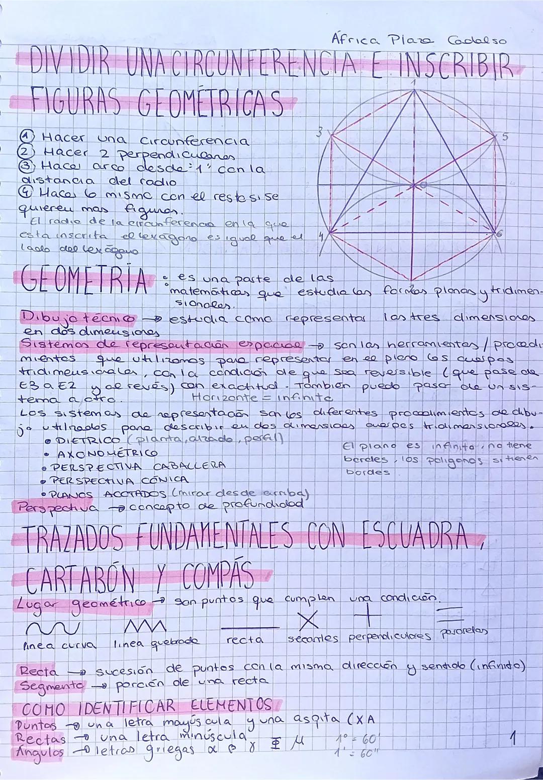 África Plaza Cadalso
DIVIDIR UNA CIRCUNFERENCIA E INSCRIBIR
FIGURAS GEOMÉTRICAS
1 Hacer una circunferencia
2 Hacer 2 perpendiculares
3