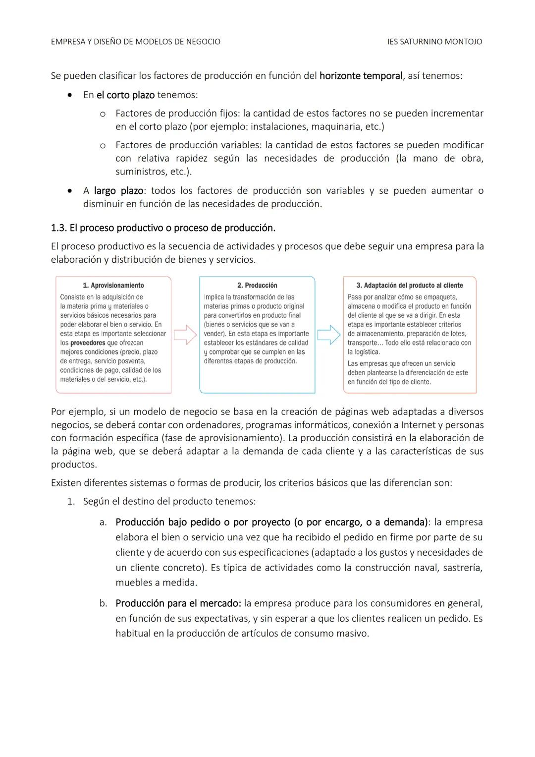 EMPRESA Y DISEÑO DE MODELOS DE NEGOCIO
IES SATURNINO MONTOJO
TEMA 4. LA FUNCIÓN DE PRODUCCIÓN.
1. PRODUCCIÓN Y PROCESO PRODUCTIVO.
1.1. E