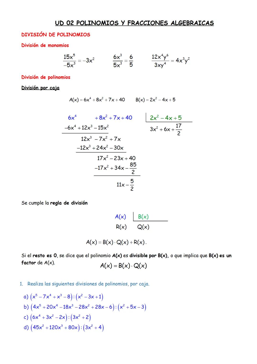 Polinomios y frcciones algebraicas