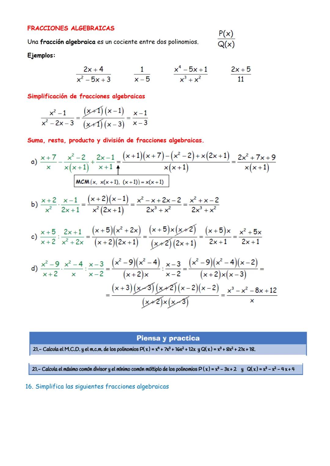 # UD 02 POLINOMIOS Y FRACCIONES ALGEBRAICAS
DIVISIÓN DE POLINOMIOS
División de monomios
$\frac{15x^5}{-5x^3} = -3x^2$
$\frac{6x^3}{5x^3}