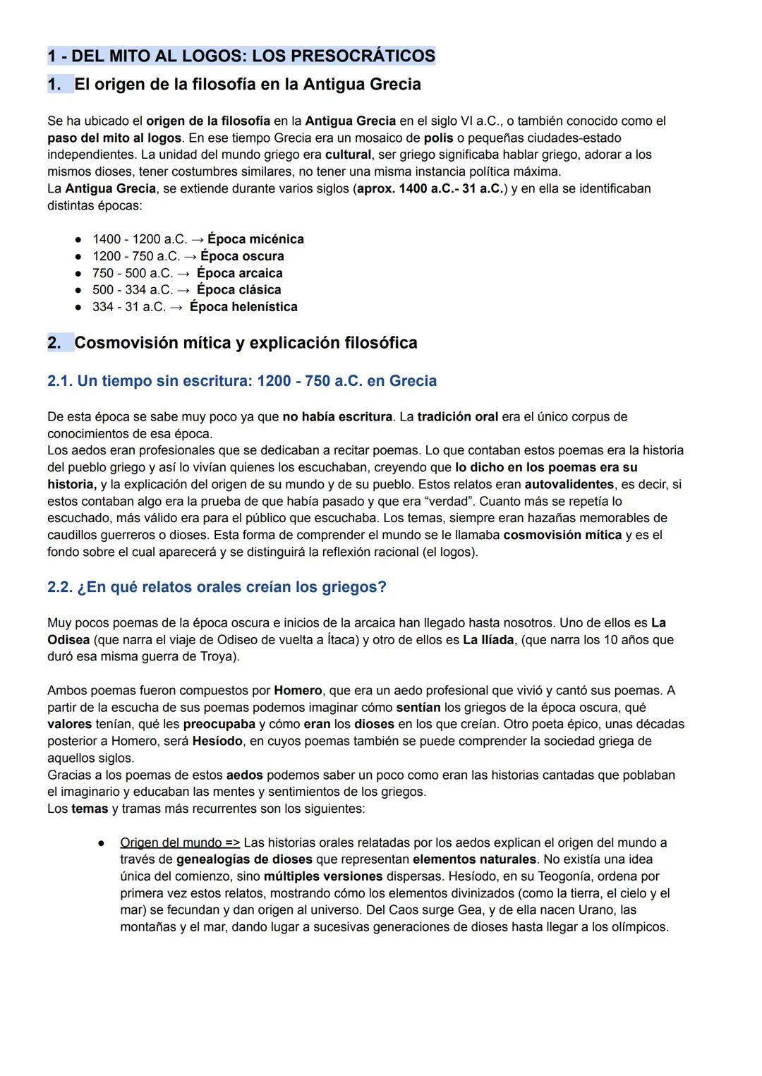 # 1- DEL MITO AL LOGOS: LOS PRESOCRÁTICOS
# 1. El origen de la filosofía en la Antigua Grecia
Se ha ubicado el origen de la filosofía en l