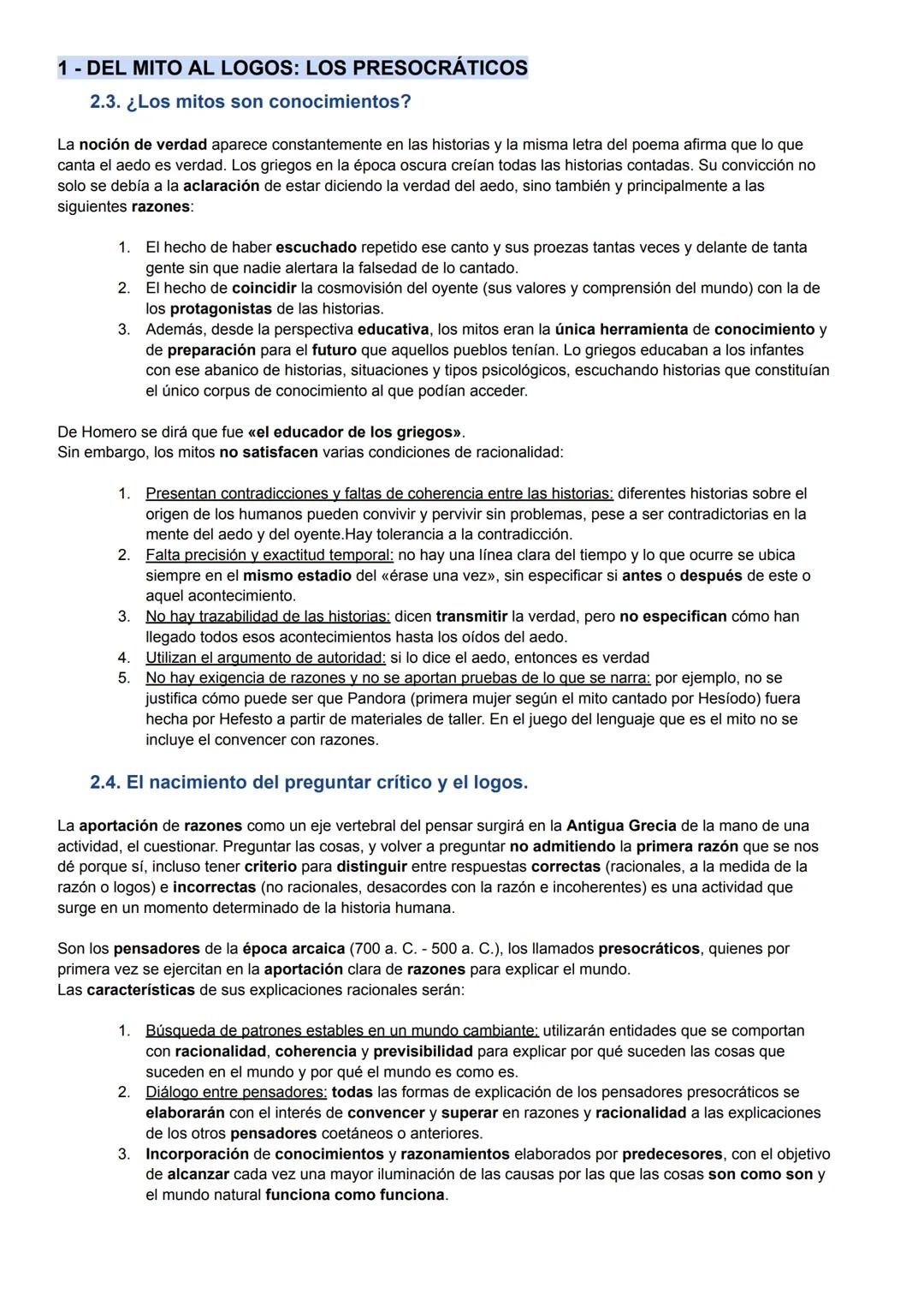 # 1- DEL MITO AL LOGOS: LOS PRESOCRÁTICOS
# 1. El origen de la filosofía en la Antigua Grecia
Se ha ubicado el origen de la filosofía en l