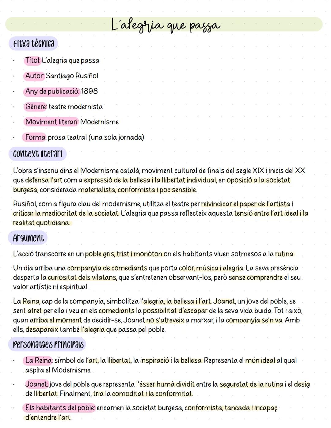 # L'alegria que passa
Fitxa tècnica
* Títol: L'alegria que passa
* Autor: Santiago Rusiñol
* Any de publicació: 1898
* Gènere: tea