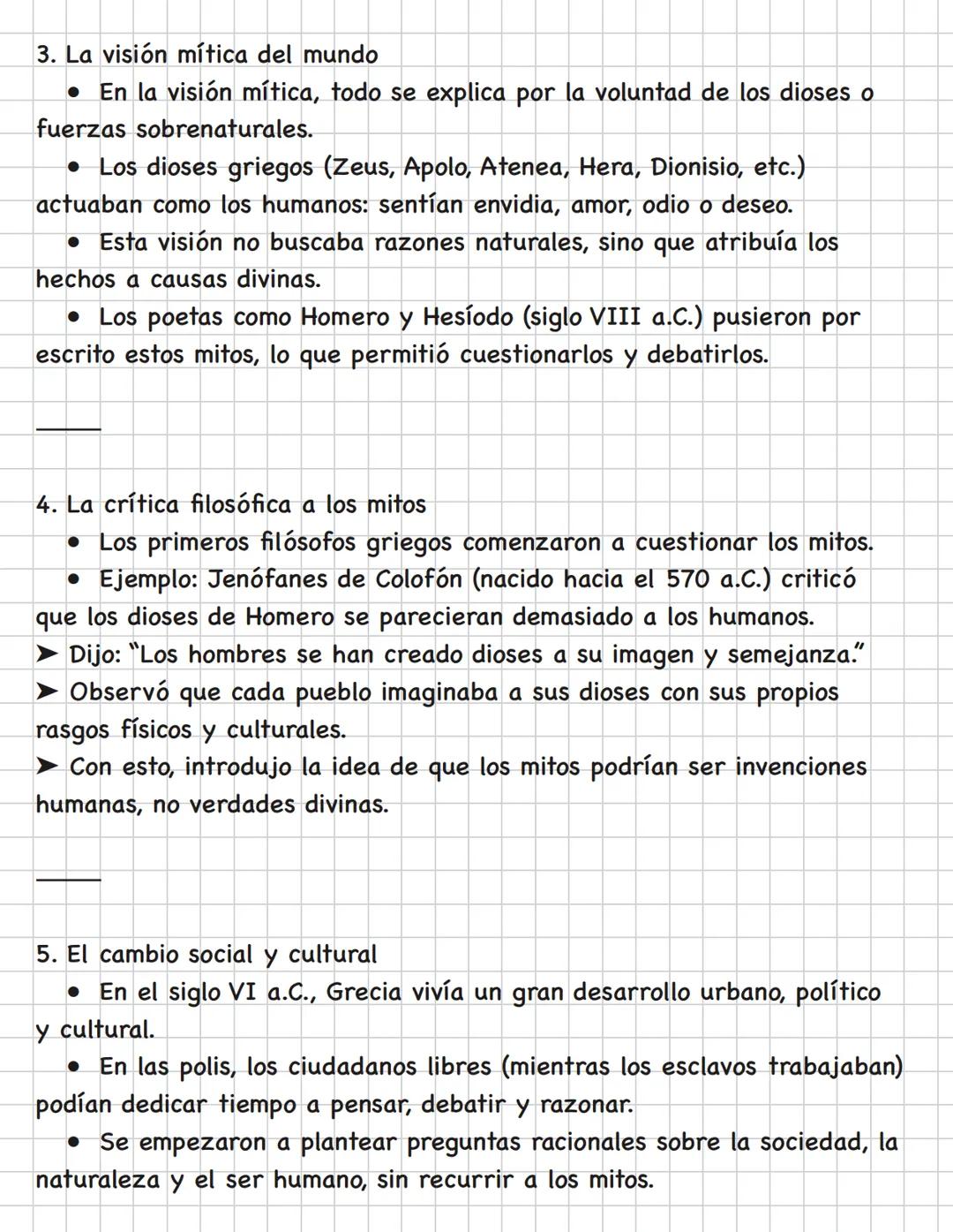 # del mytho al logos IIIEL PASO DEL MITO AL LOGOS
1. Contexto histórico
• La filosofía surge en Grecia alrededor del año 600 a.C., en las