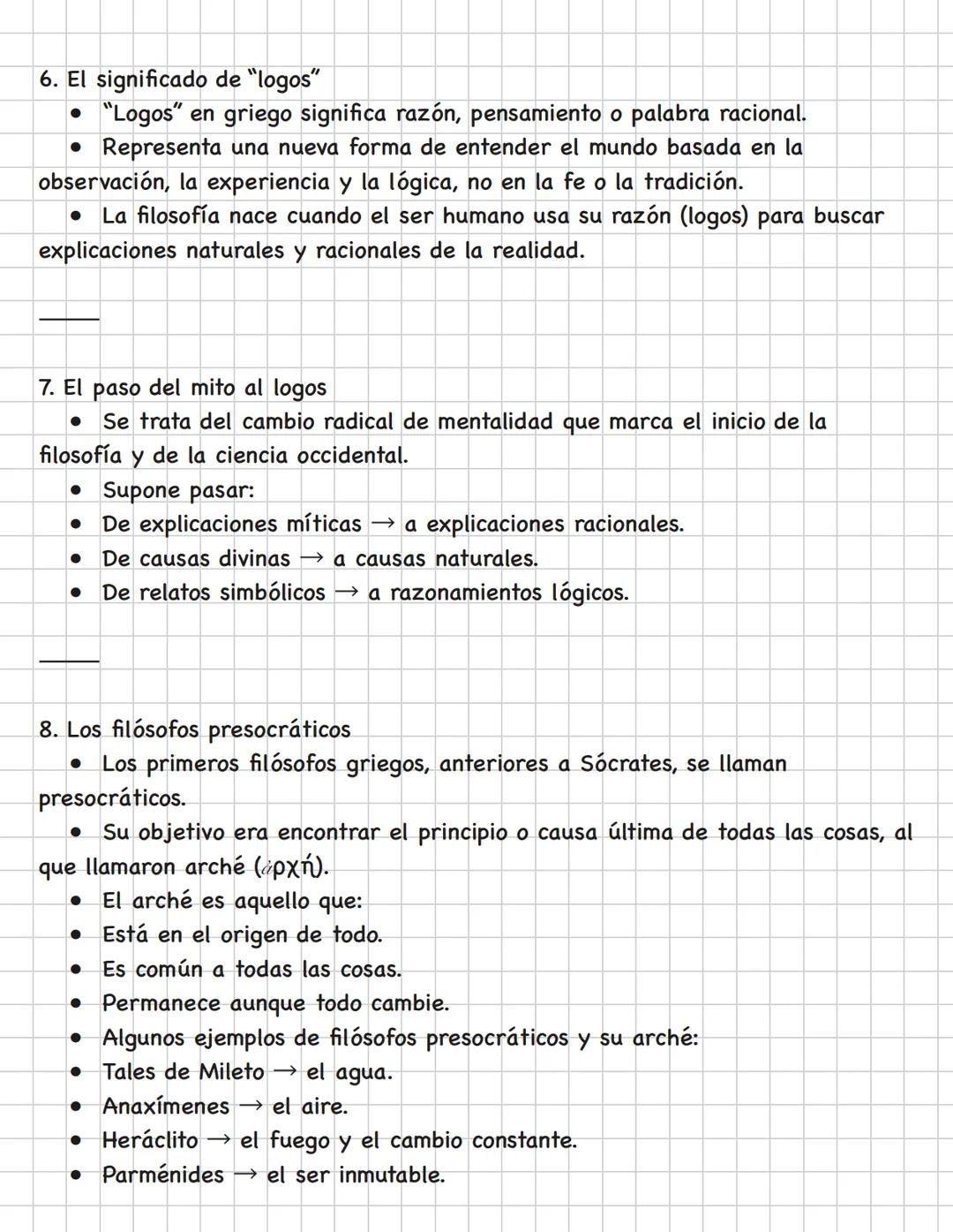# del mytho al logos IIIEL PASO DEL MITO AL LOGOS
1. Contexto histórico
• La filosofía surge en Grecia alrededor del año 600 a.C., en las