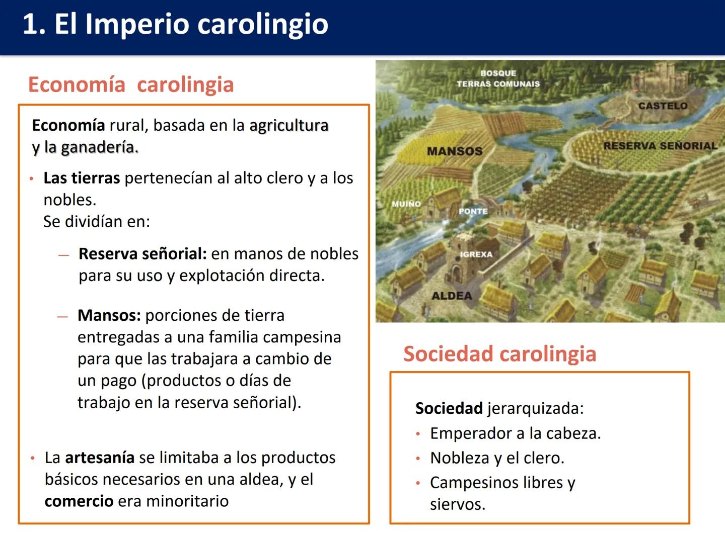 # Tema 6: El feudalismo (PLENA EDAD MEDIA)
1 El Imperio carolingio
2 El feudalismo
3 Economía y sociedad feudal
4 El papel de la Iglesia