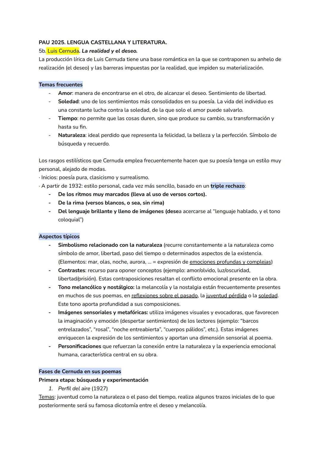 PAU 2025. LENGUA CASTELLANA Y LITERATURA.
5b. Luis Cernuda. La realidad y el deseo.
La producción lírica de Luis Cernuda tiene una base ro