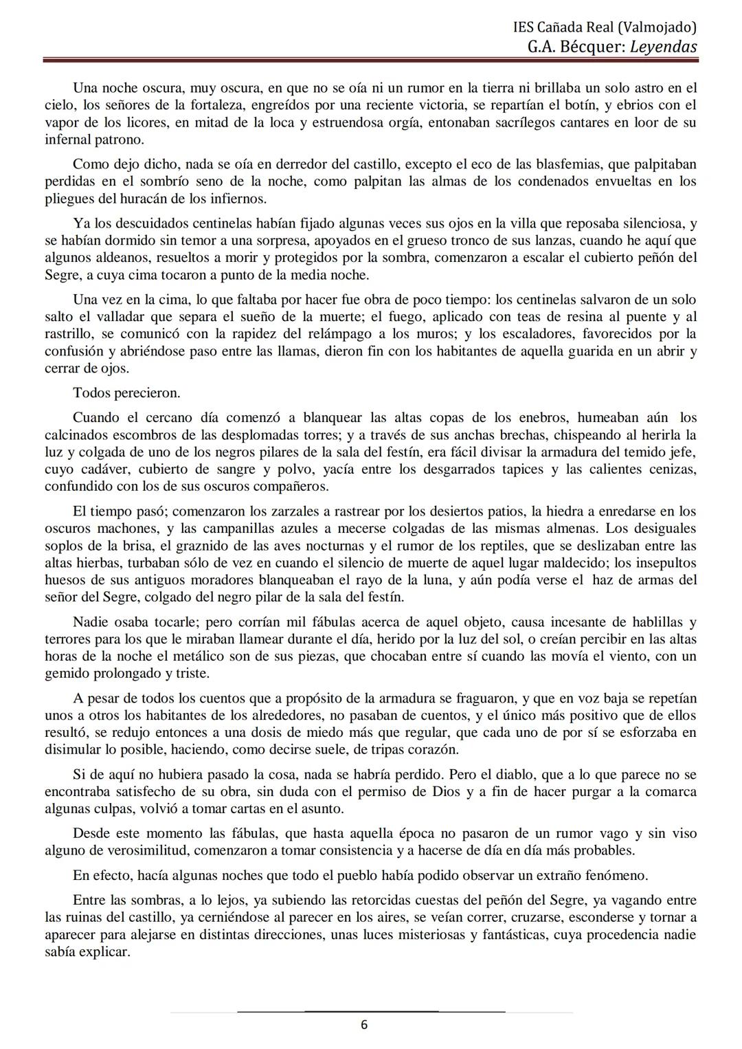 IES Cañada Real
Departamento de Lengua castellana y Literatura
# Leyendas
Gustavo Adolfo Bécquer
Me cuesta trabajo saber qué cosas he
so