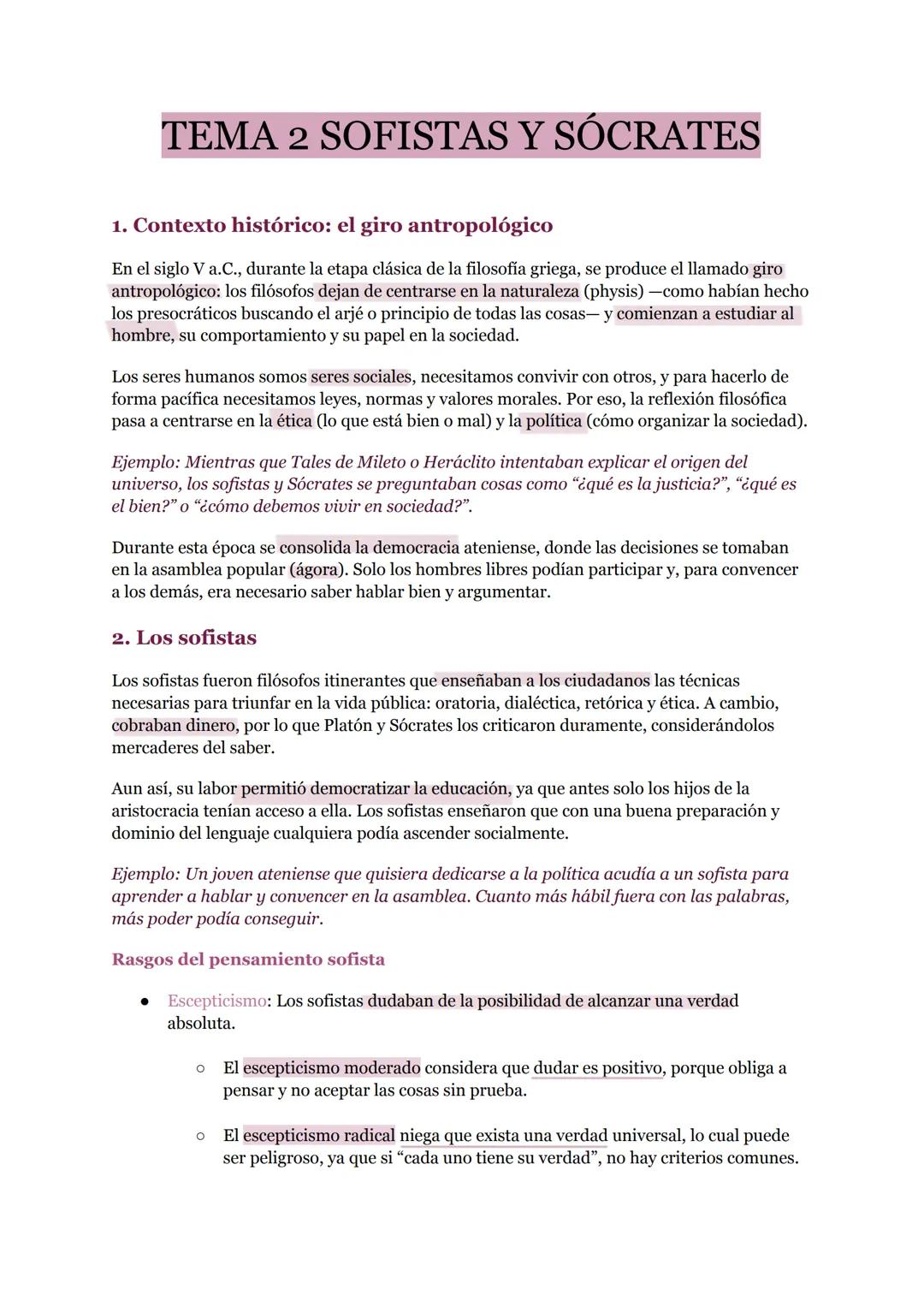 # TEMA 2 SOFISTAS Y SÓCRATES
1. Contexto histórico: el giro antropológico
En el siglo V a.C., durante la etapa clásica de la filosofía gri