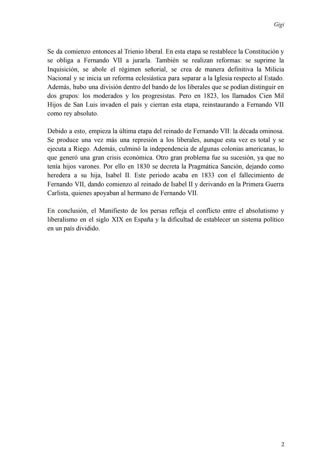 Gigi
Manifiesto de los Persas
Nos encontramos ante una fuente primaria, de naturaleza política debido a que es un
manifiesto en el que se