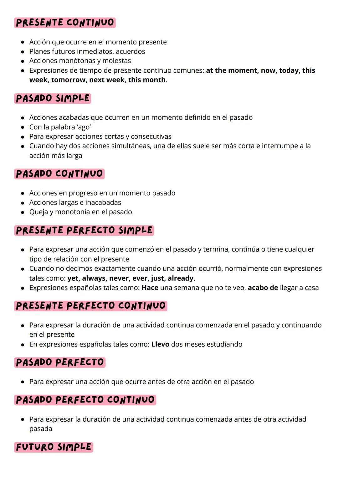 # Tiempos verbales
Grammar
| | Present | Past | Future |
| :------------ | :