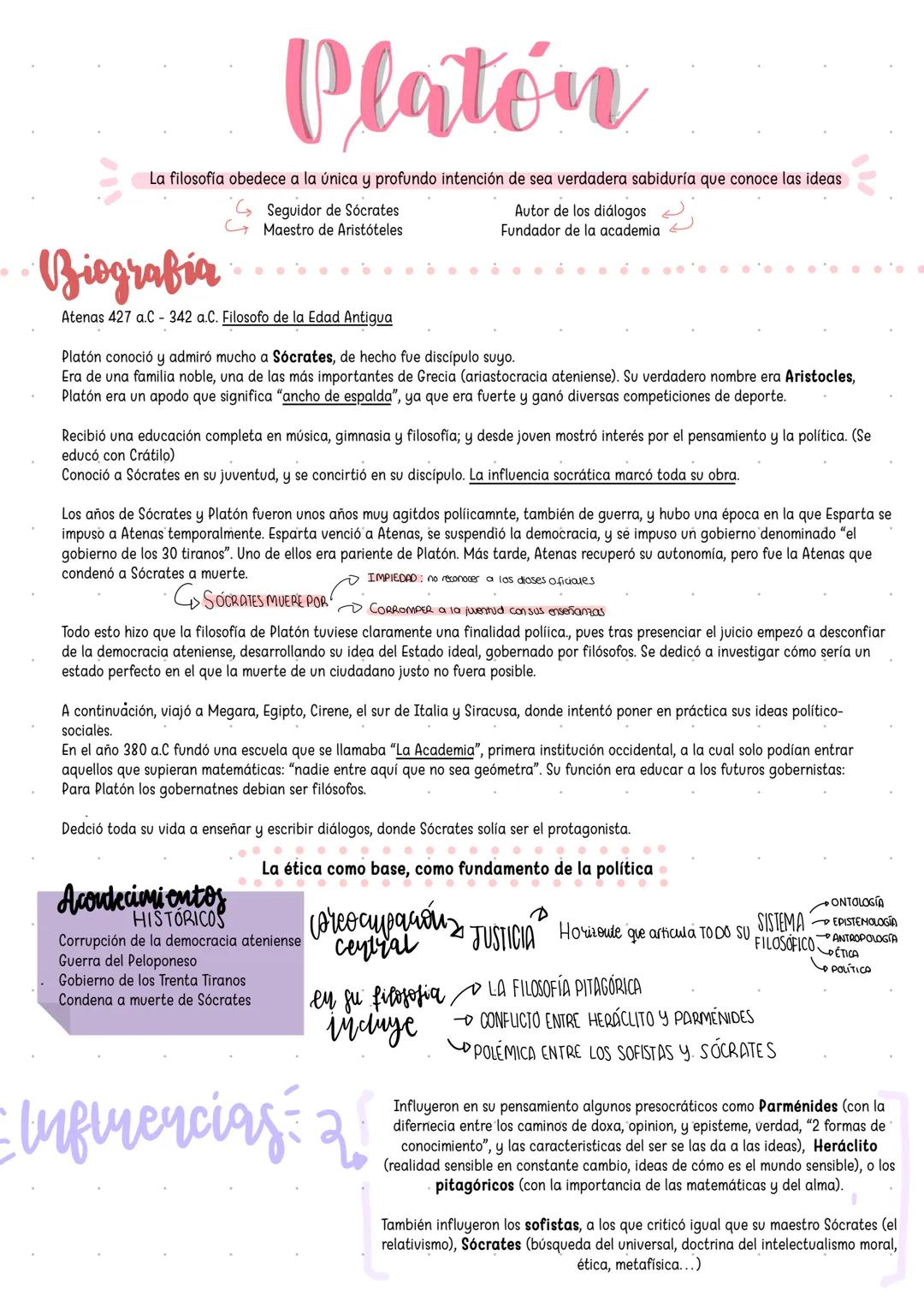 # Platón
La filosofia obedece a la única y profundo intención de sea verdadera sabiduría que conoce las ideas
Seguidor de Sócrates
Maestro
