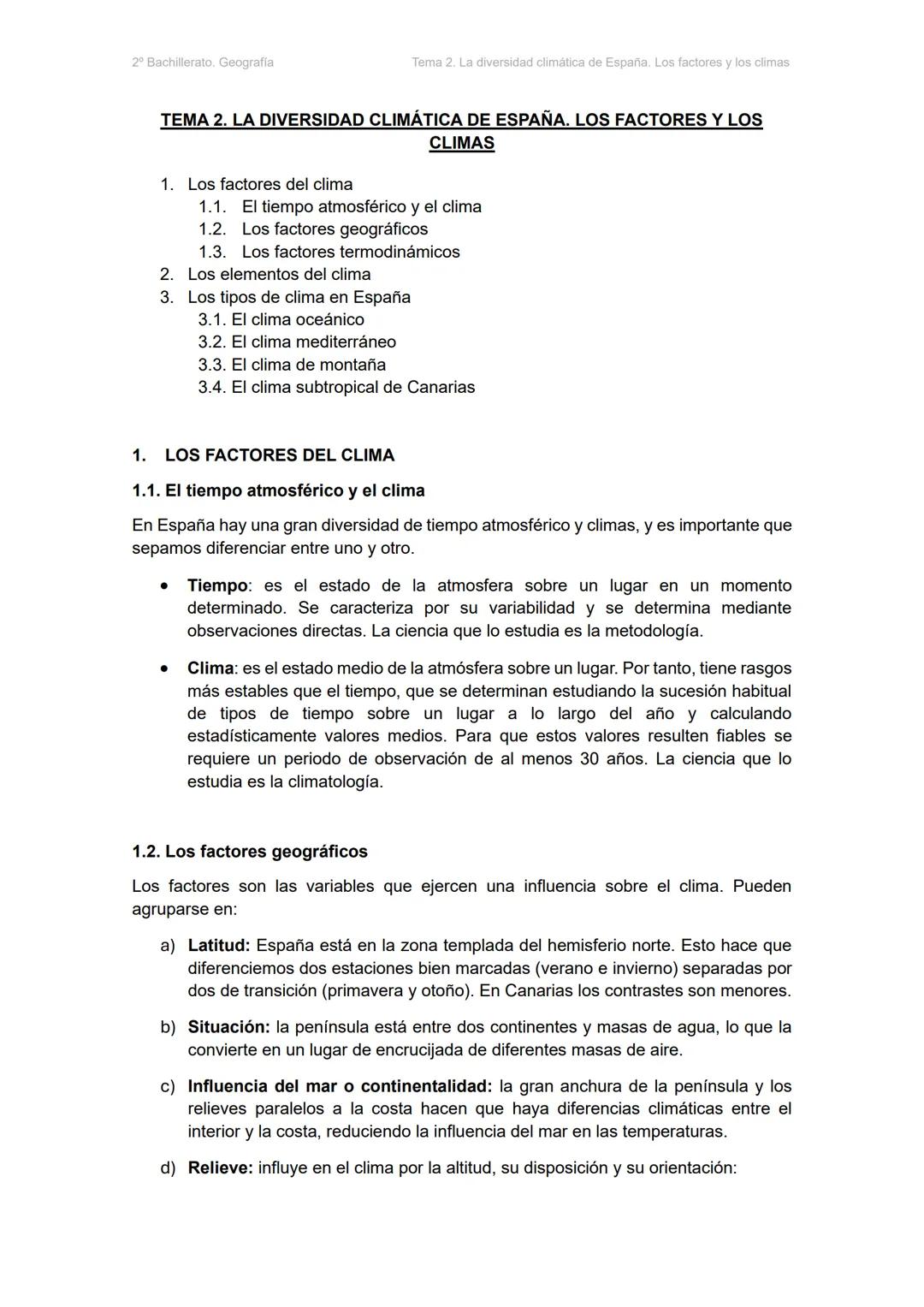 2º Bachillerato. Geografia.
Tema 2. La diversidad climática de España. Los factores y los climas
# TEMA 2. LA DIVERSIDAD CLIMÁTICA DE ESPAÑ