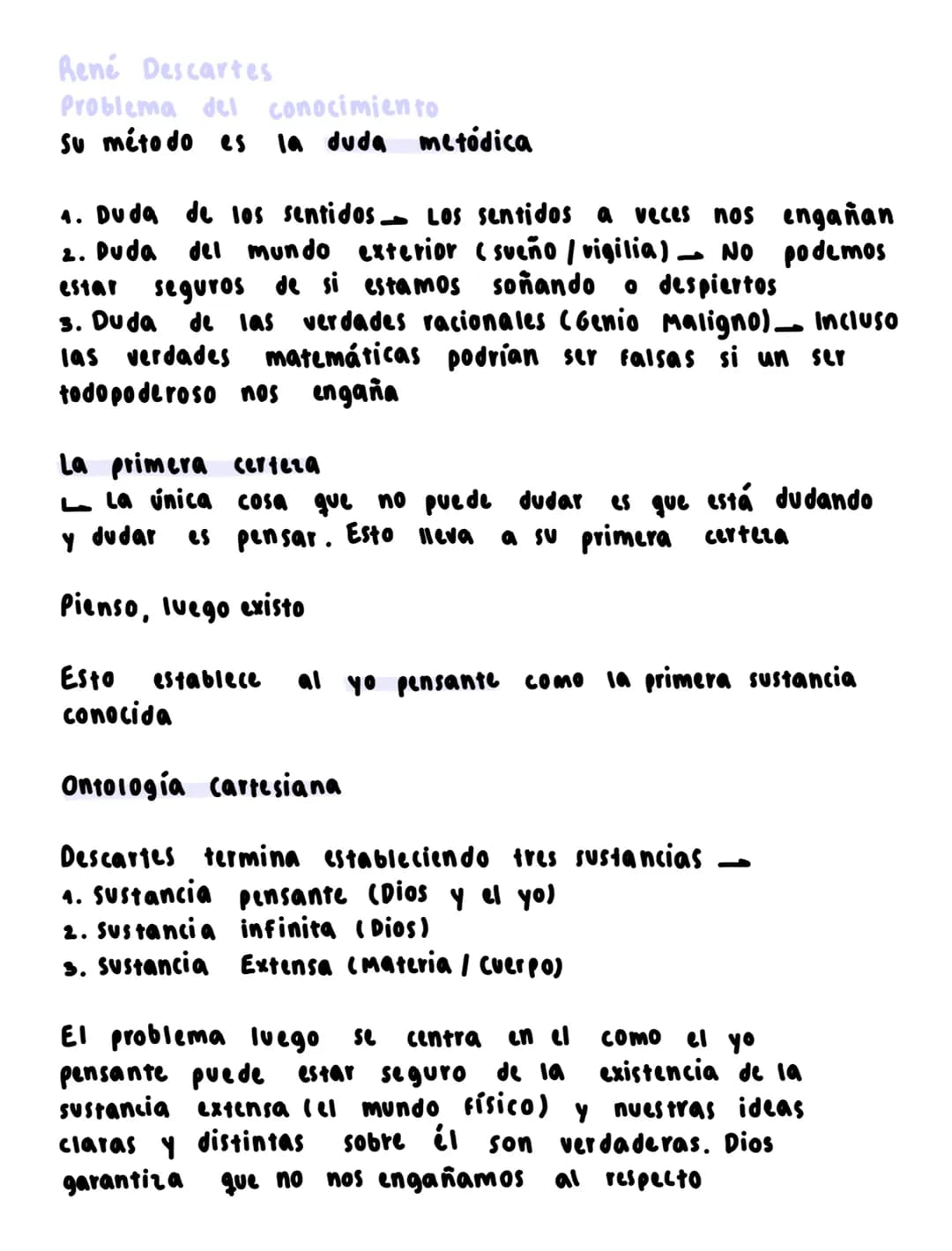 René Descartes
Problema del conocimiento
su método es la duda metódica
4. Duda de los sentidos Los sentidos a veces nos engañan
2. Duda