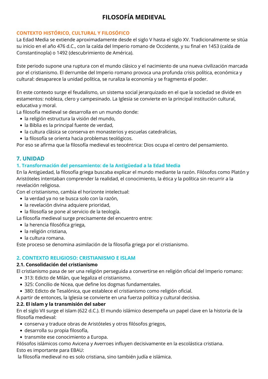 # FILOSOFÍA MEDIEVAL
CONTEXTO HISTÓRICO, CULTURAL Y FILOSÓFICO
La Edad Media se extiende aproximadamente desde el siglo V hasta el siglo X