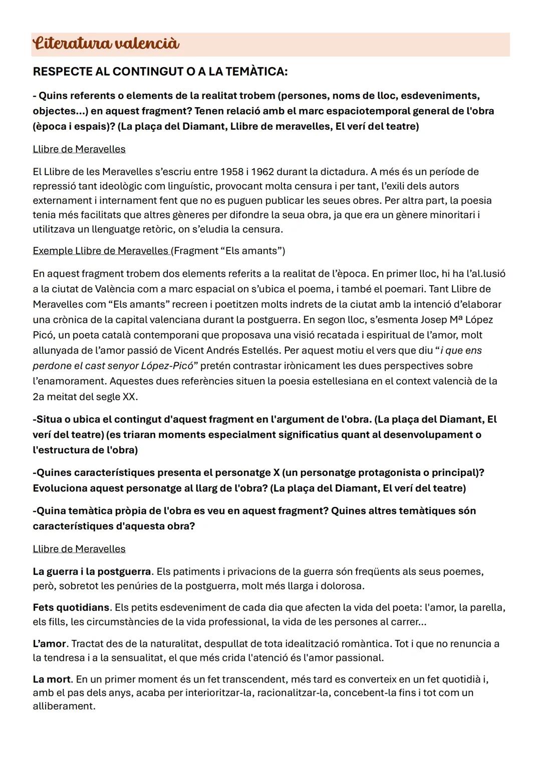 # Literatura valencià
RESPECTE AL CONTINGUT O A LA TEMÀTICA:
- Quins referents o elements de la realitat trobem (persones, noms de lloc, e