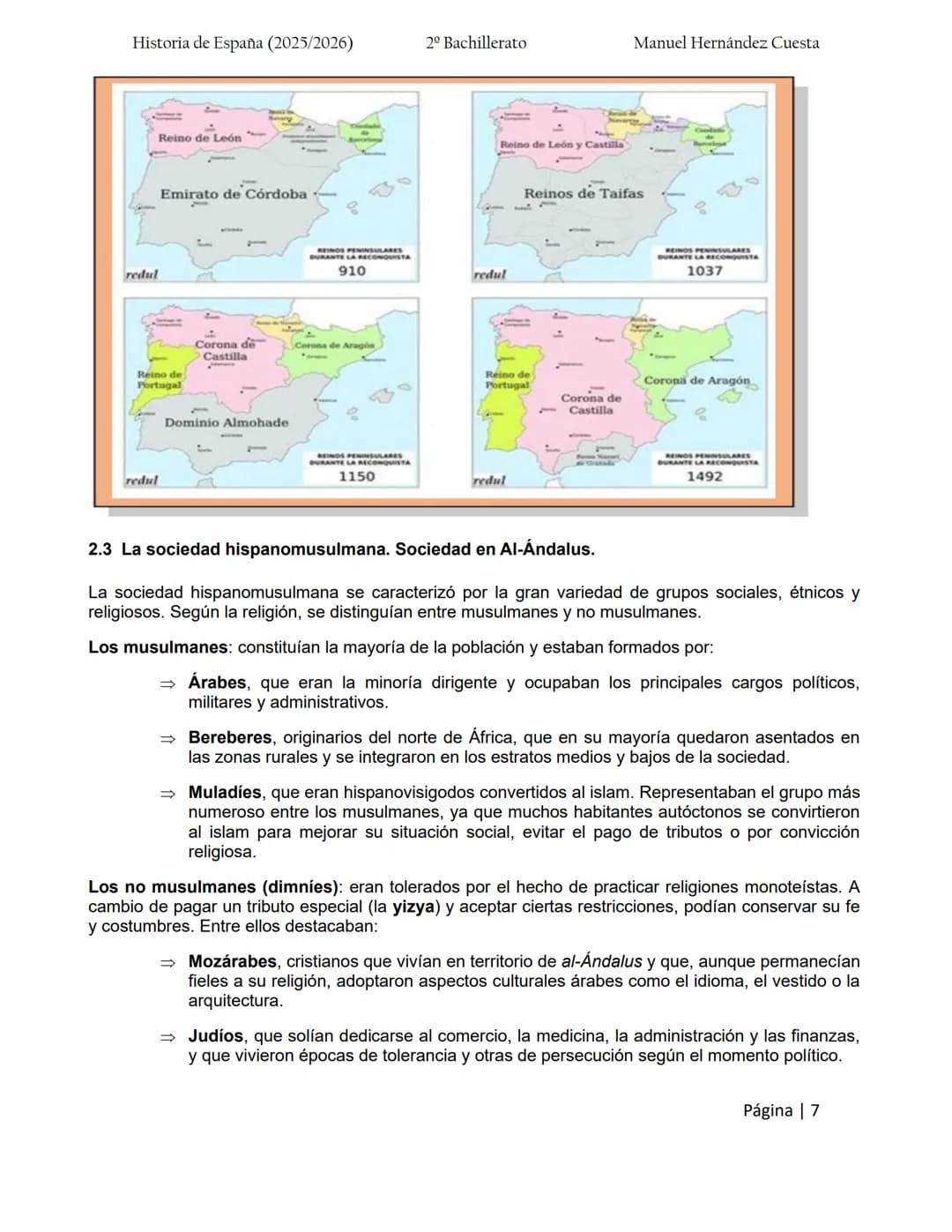Historia de España (2025/2026)
2º Bachillerato
Manuel Hernández Cuesta
BLOQUE 1. LA PENÍNSULA IBÉRICA DESDE LOS PRIMEROS HUMANOS HASTA LA
D