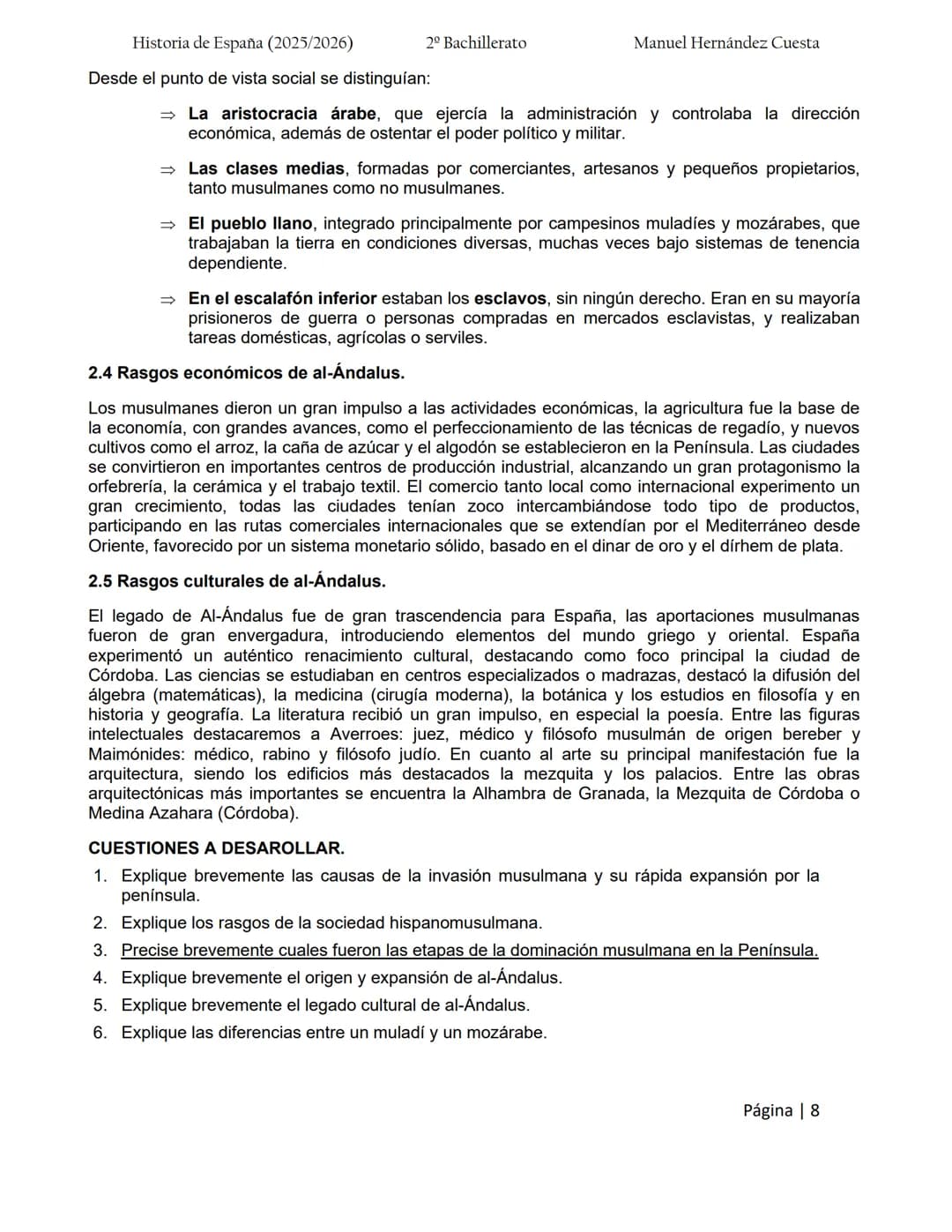 Historia de España (2025/2026)
2º Bachillerato
Manuel Hernández Cuesta
BLOQUE 1. LA PENÍNSULA IBÉRICA DESDE LOS PRIMEROS HUMANOS HASTA LA
D