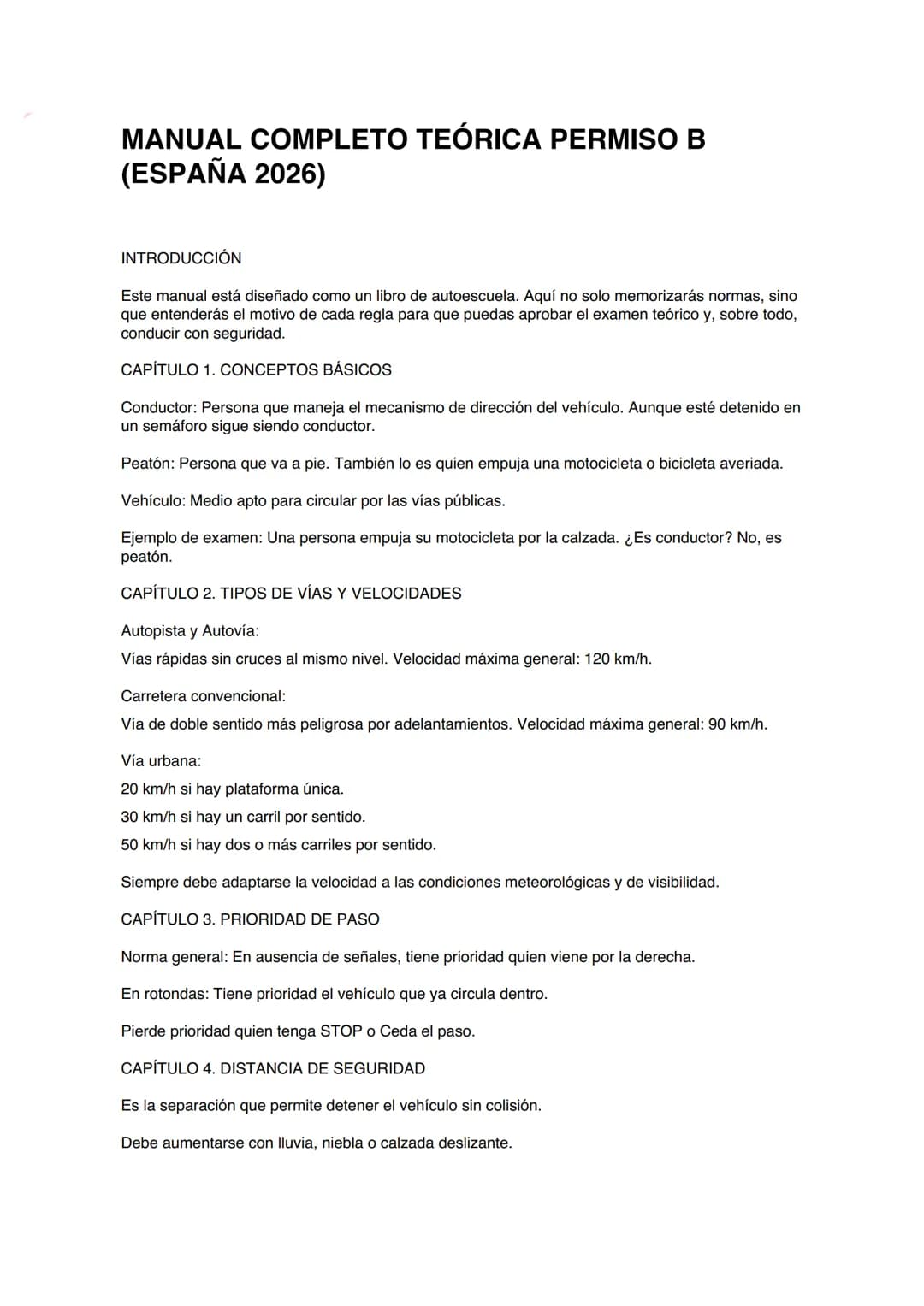 # MANUAL COMPLETO TEÓRICA PERMISO B
(ESPAÑA 2026)
INTRODUCCIÓN
Este manual está diseñado como un libro de autoescuela. Aquí no solo memori