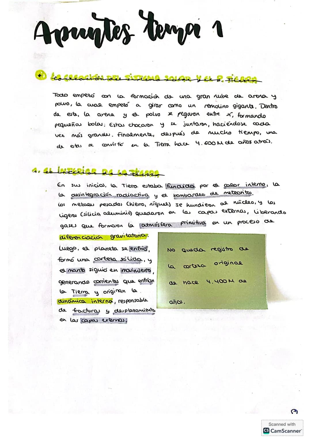 # Apuntes tema 1
## 1. La creación del sistema solar y la T. Tierra
Todo empezó con la formación de una gran nube de arena y polvo, la cua