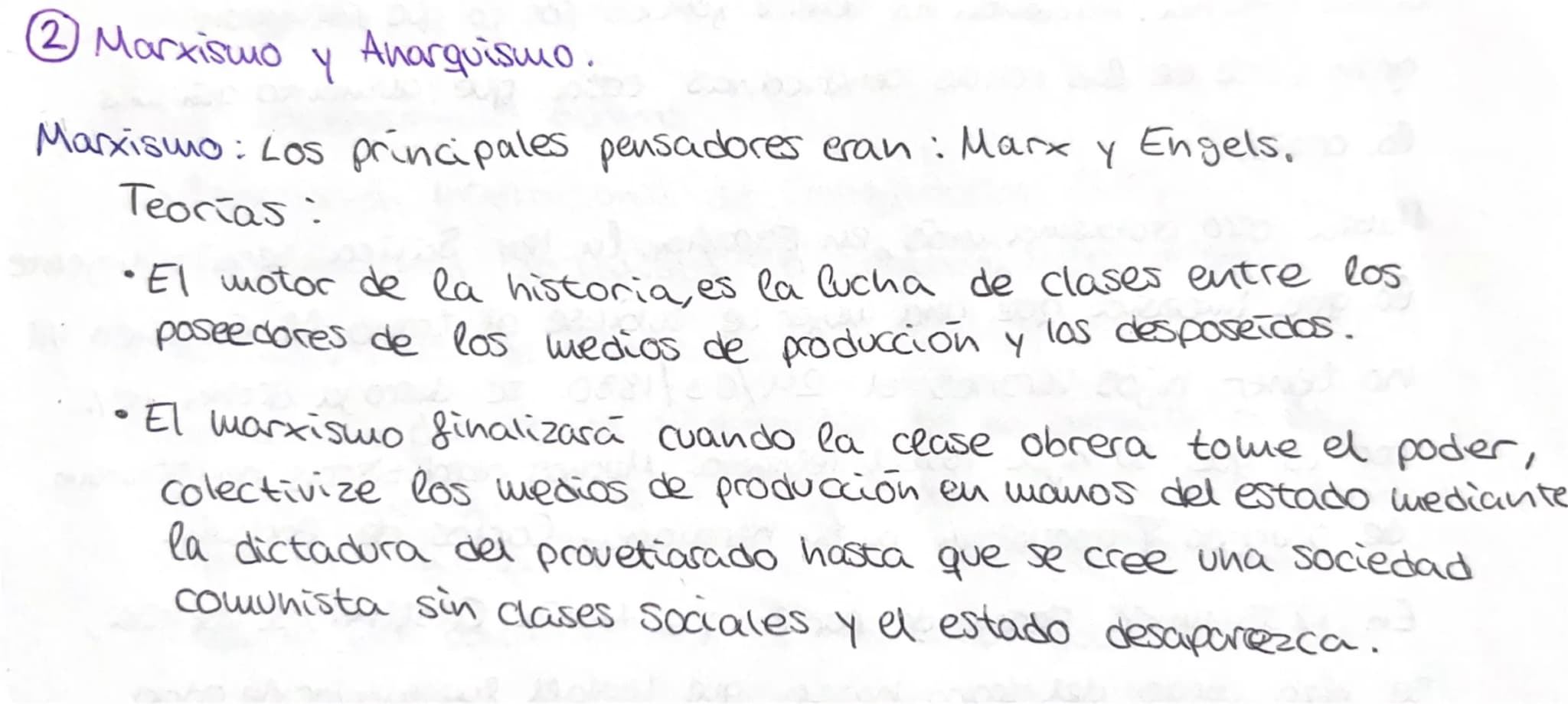 2 Marxismo y Anarquismo.
## Marxismo: Los principales pensadores eran : Marx y Engels.
### Teorías:
* El motor de la historia, es la lu