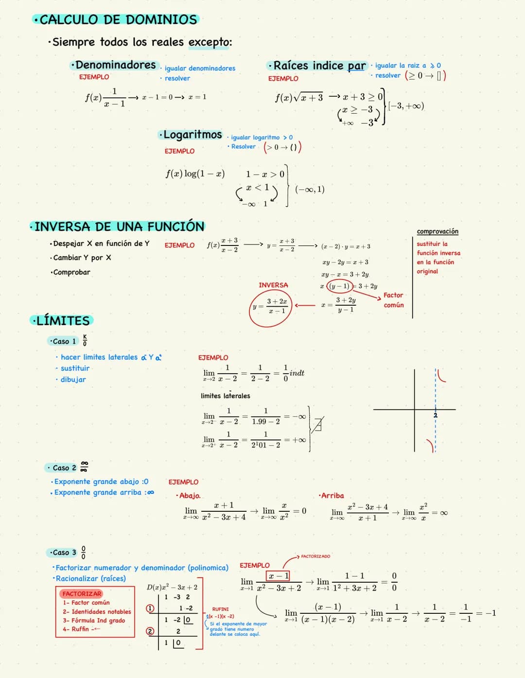 # CALCULO DE DOMINIOS
- Siempre todos los reales excepto:
- Denominadores. igualar denominadores
- resolver
EJEMPLO
$f(x) \fra
