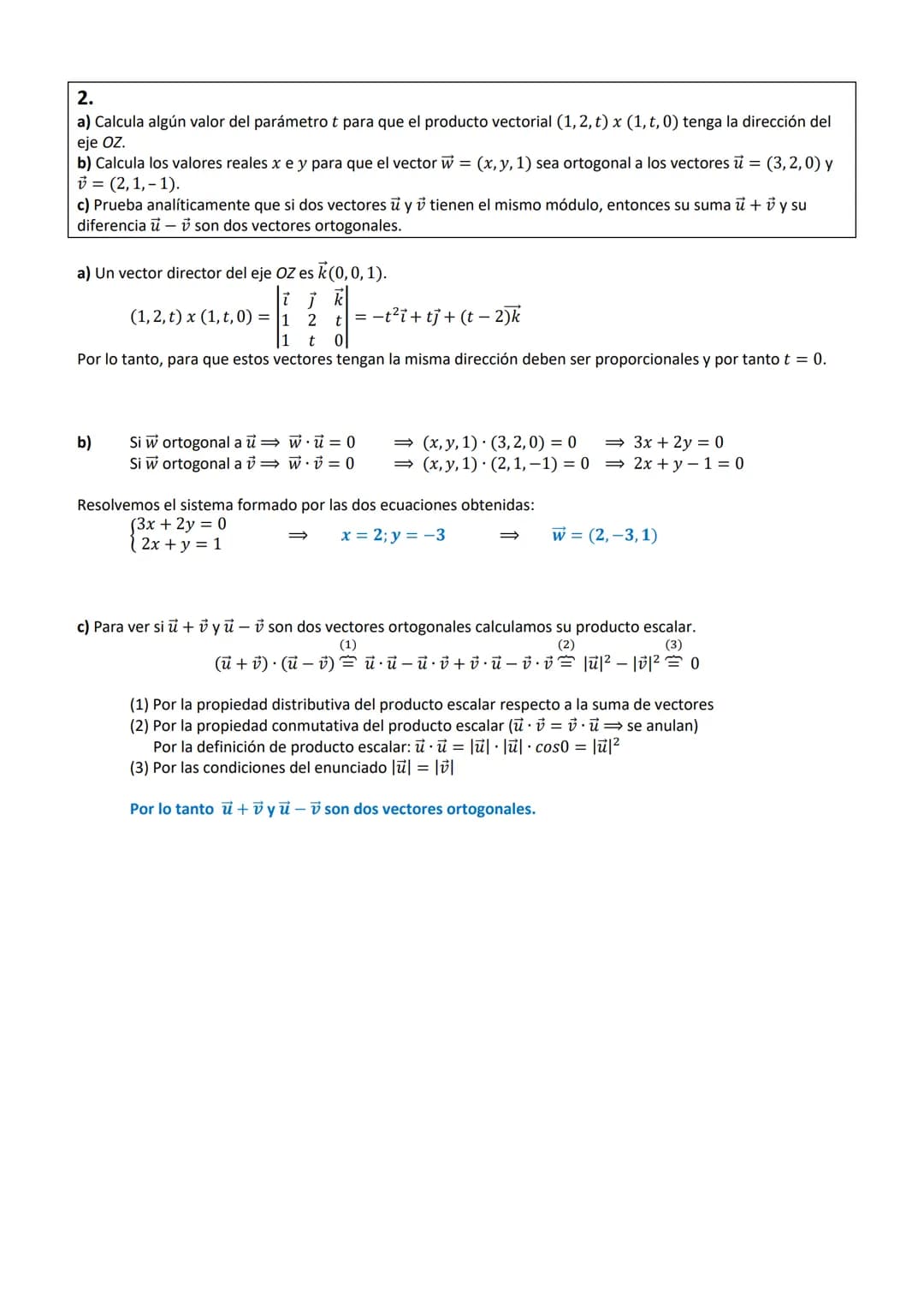 Departamento de
Matemáticas
## MATEMÁTICAS II - 2º BACHILLERATO
## Examen Geometría I - 23/enero/2023
1. Dados los vectores de de $\mathbb
