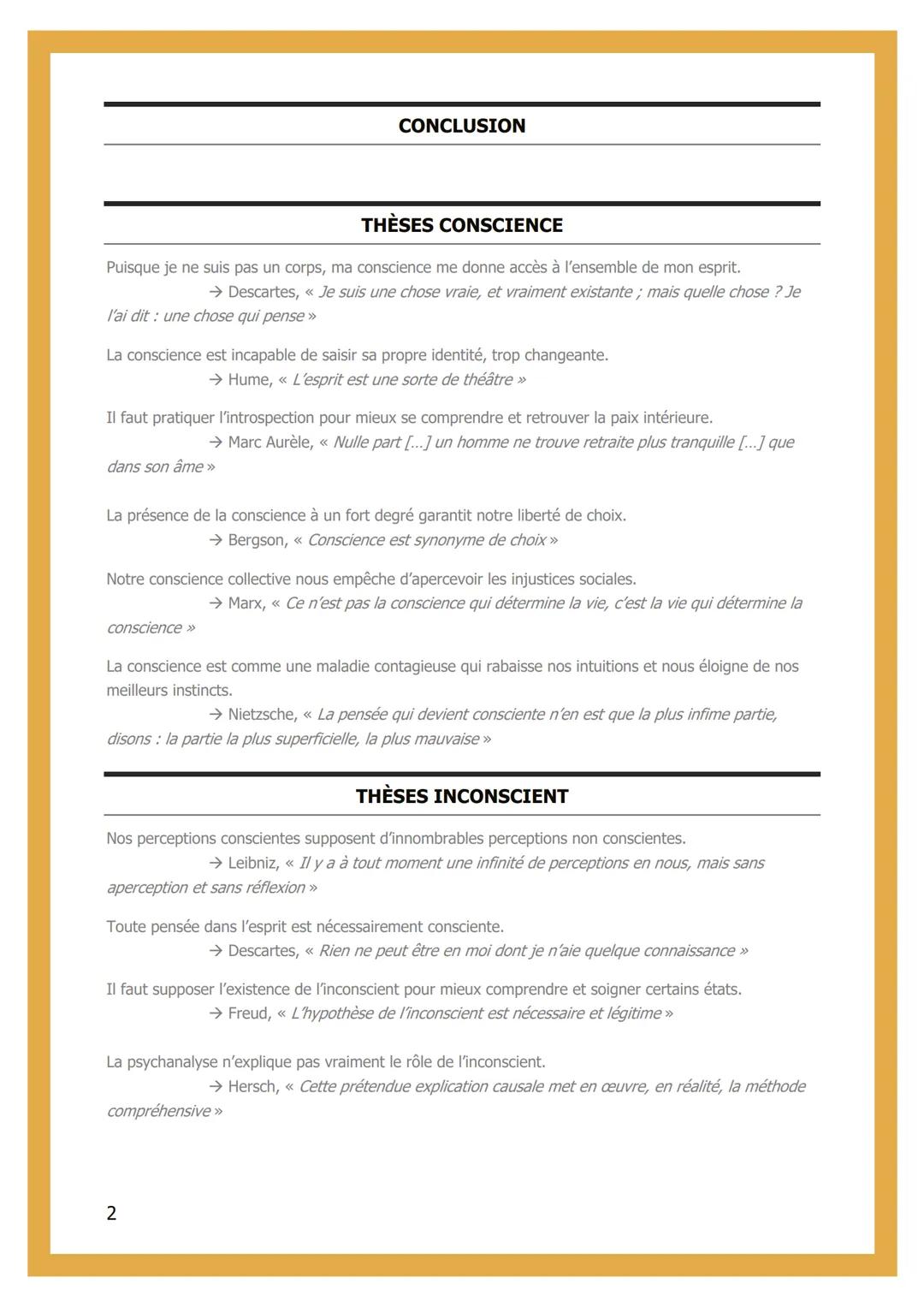 <p>La conscience est une impression dans l'esprit qui nous donne la perception de notre identité et de notre personnalité. Cependant, la co