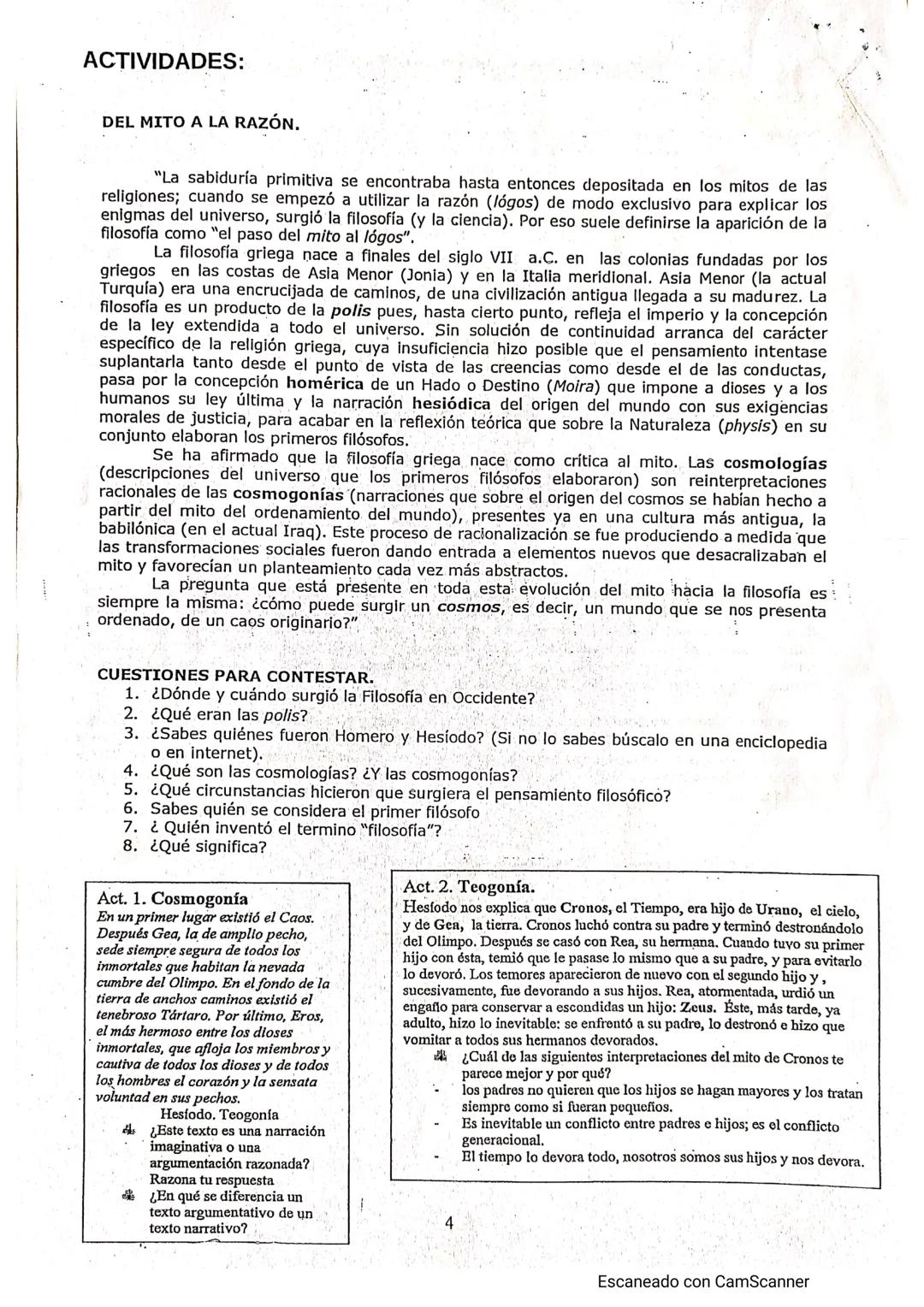 # 1º Trimestre: Historia de la Filosofía
TEMA 1: EL ORIGEN DE LA FILOSOFÍA (siglo VII a.C.)
1. Paso del MITO al LOGOS
Textos
2. Los orígen