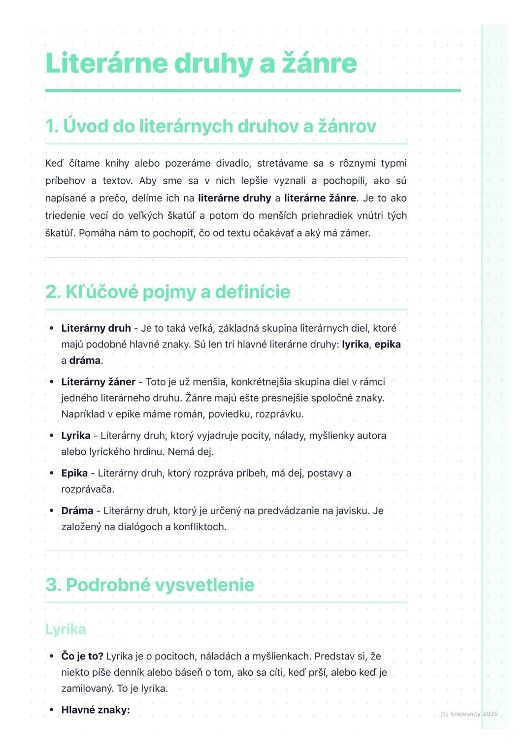# Literárne druhy a žánre
1. Úvod do literárnych druhov a žánrov
Keď čítame knihy alebo pozeráme divadlo, stretávame sa s rôznymi typmi
pr