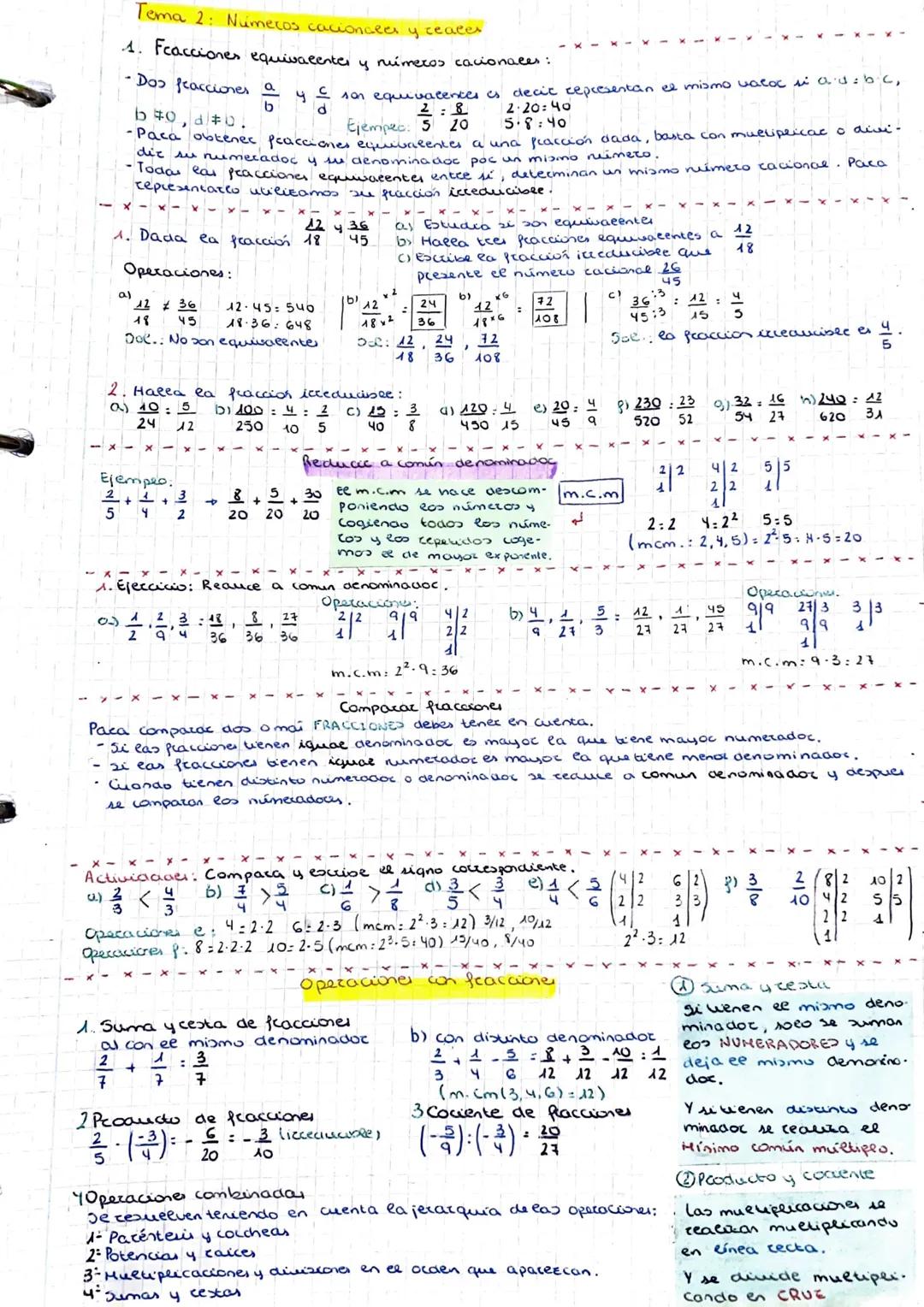 Tema 2: Númecos cacionales y ceaces
A. Fcacciones equivalenter
- Dos fracciones a 4 с
b
12
1. Dada ea fracción 18
Operaciones:
12.45546
1236