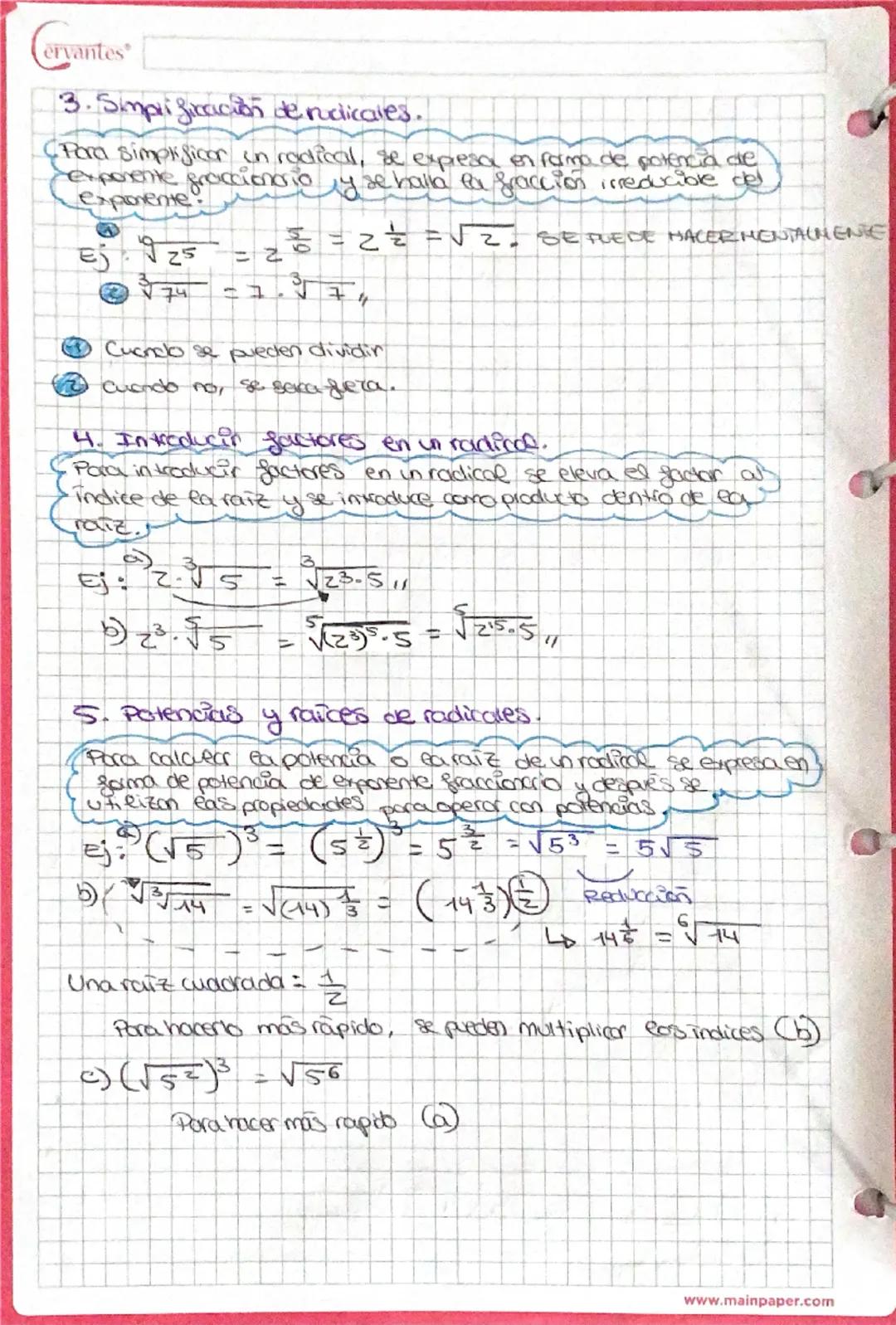 Cervantes
# Operaciones con Radicales
1. Reducción de radicales aindice comun.
-Pra reducir radicales ain indice comun, se expreson como
Pot