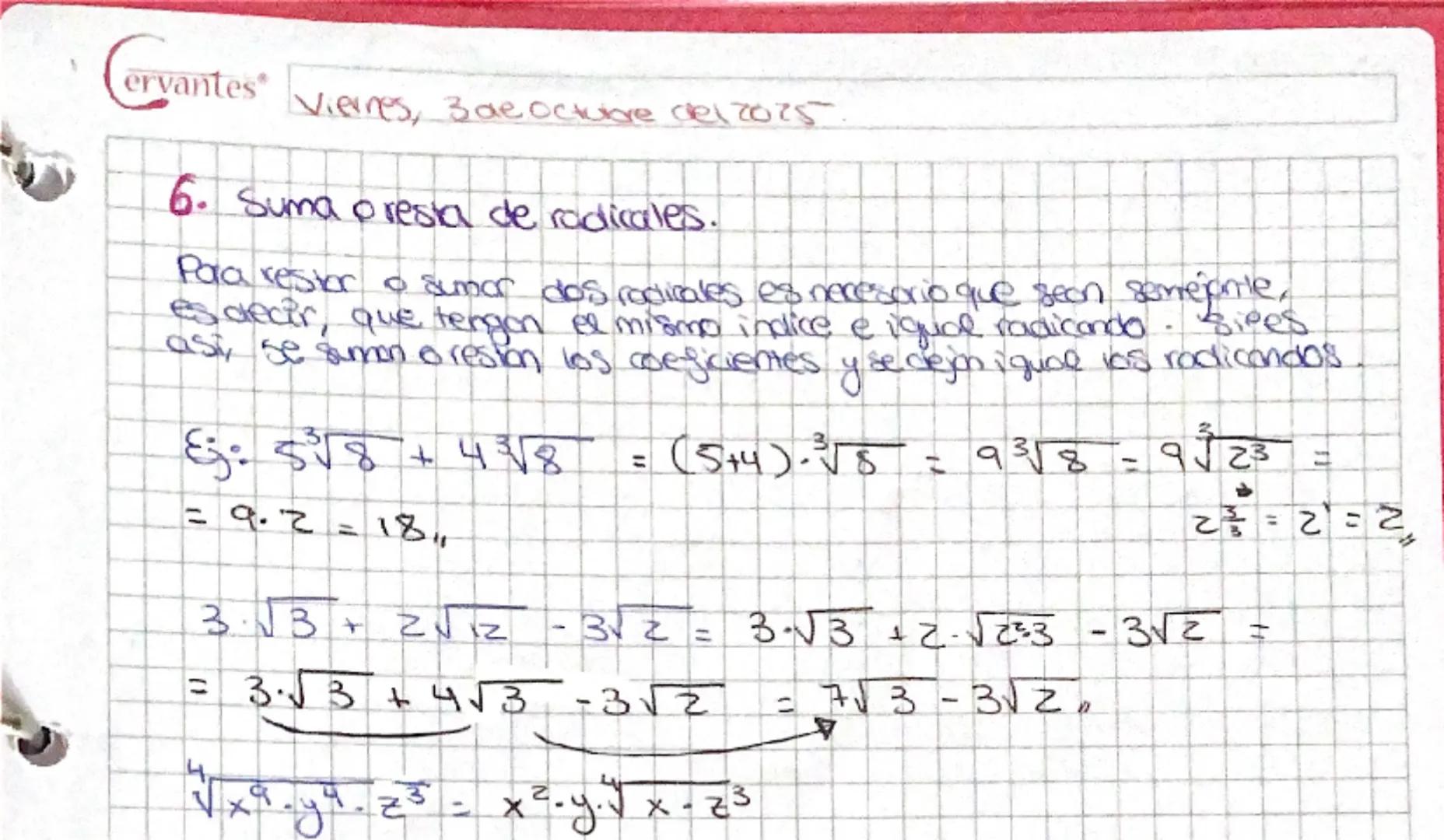 Cervantes
# Operaciones con Radicales
1. Reducción de radicales aindice comun.
-Pra reducir radicales ain indice comun, se expreson como
Pot
