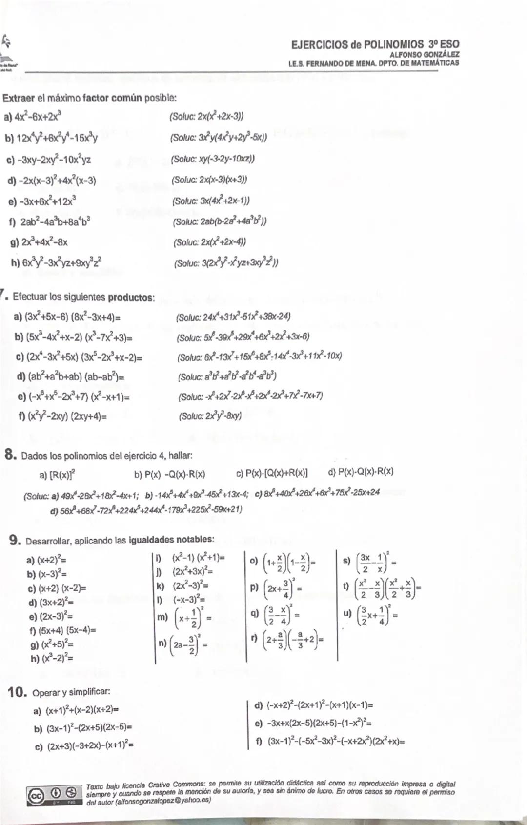 # Polinomios y Monomios
1.- Escribe la expresión algebraica correspondiente:
| Enunciado