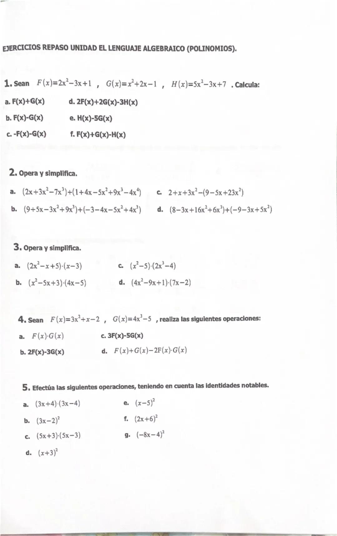 # Polinomios y Monomios
1.- Escribe la expresión algebraica correspondiente:
| Enunciado