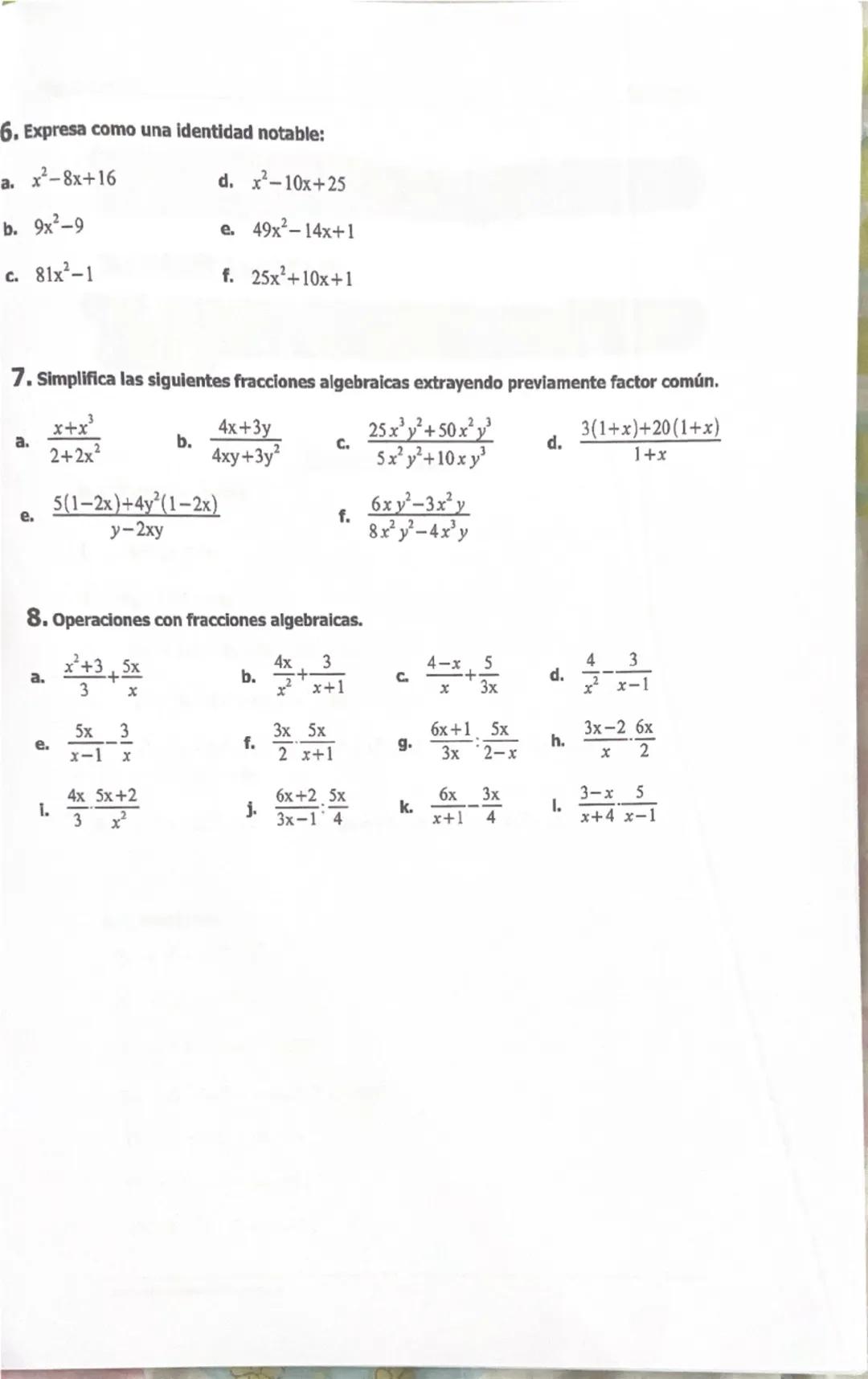 # Polinomios y Monomios
1.- Escribe la expresión algebraica correspondiente:
| Enunciado