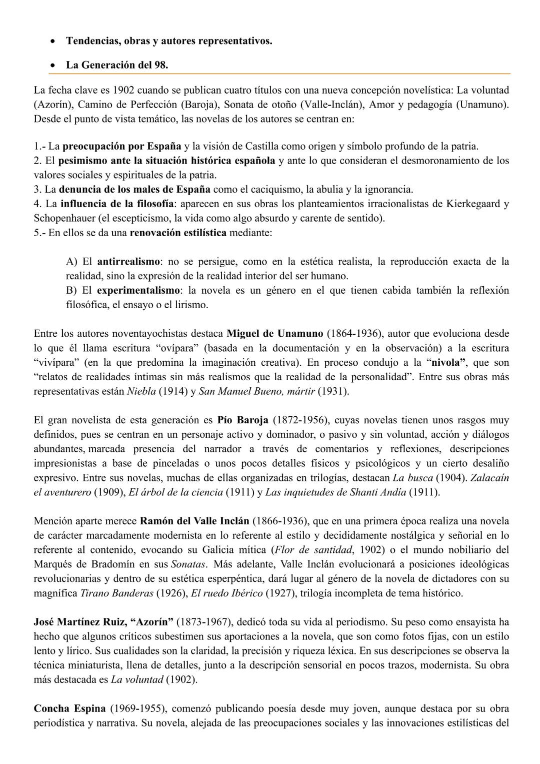 LA NOVELA DESDE PRINCIPIOS DEL SIGLO XX HASTA 1939:
TENDENCIAS, AUTORES Y OBRAS REPRESENTATIVOS.
A grandes rasgos, podemos distinguir cuatro