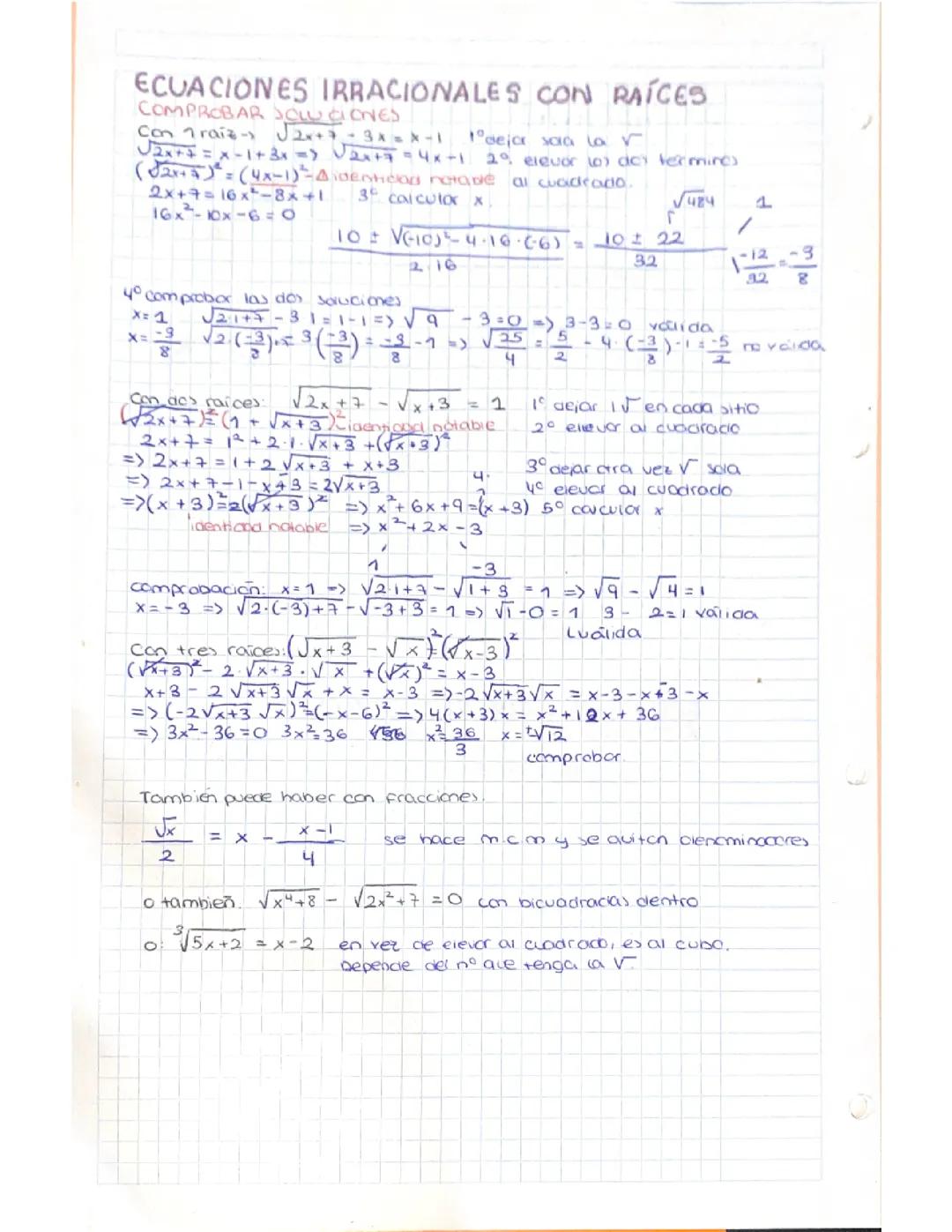 Ecuaciones irracionales con raíces