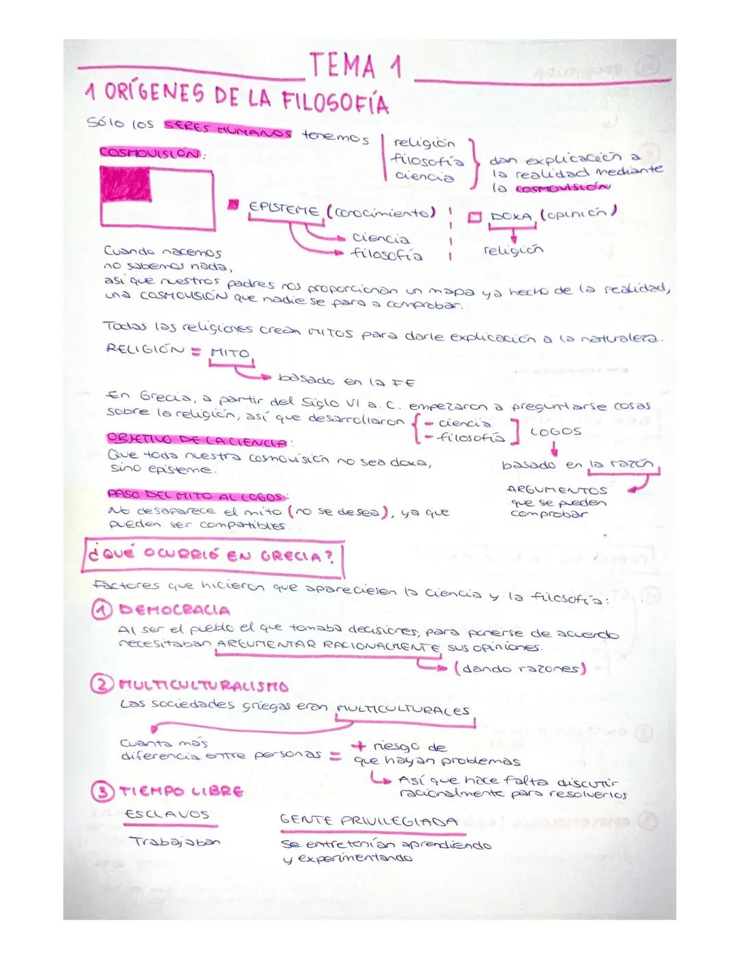 # TEMA 1
1 ORÍGENES DE LA FILOSOFÍA
Sólo los SERES HUMANOS toremos
COSMOVISION:
Cuando nacemos
no sabemos nada,
religión
filosofia
ienc
